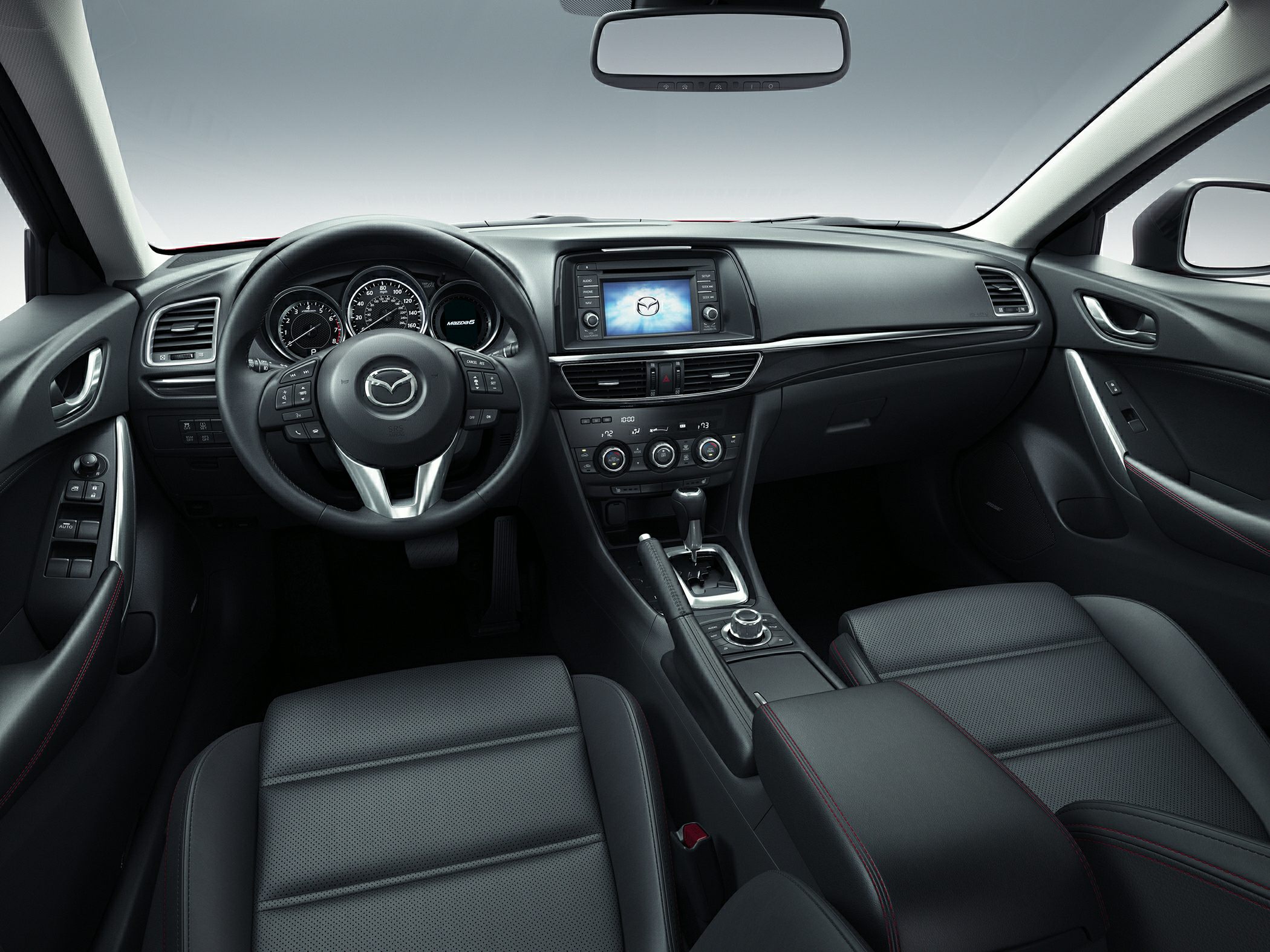 Dashboard and multifunction steering wheel in modern sedan interior
