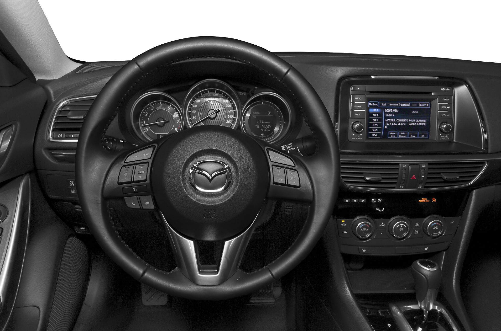 Steering wheel, instrument cluster, infotainment and climate controls