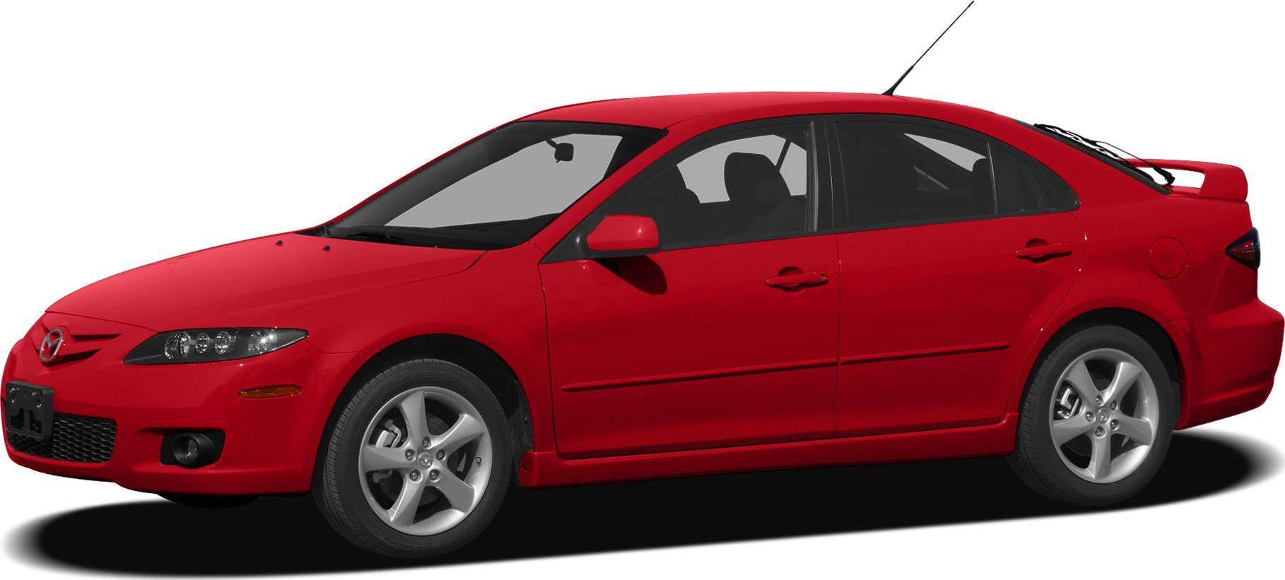 Red sporty mid-size sedan with alloy wheels and rear spoiler side profile