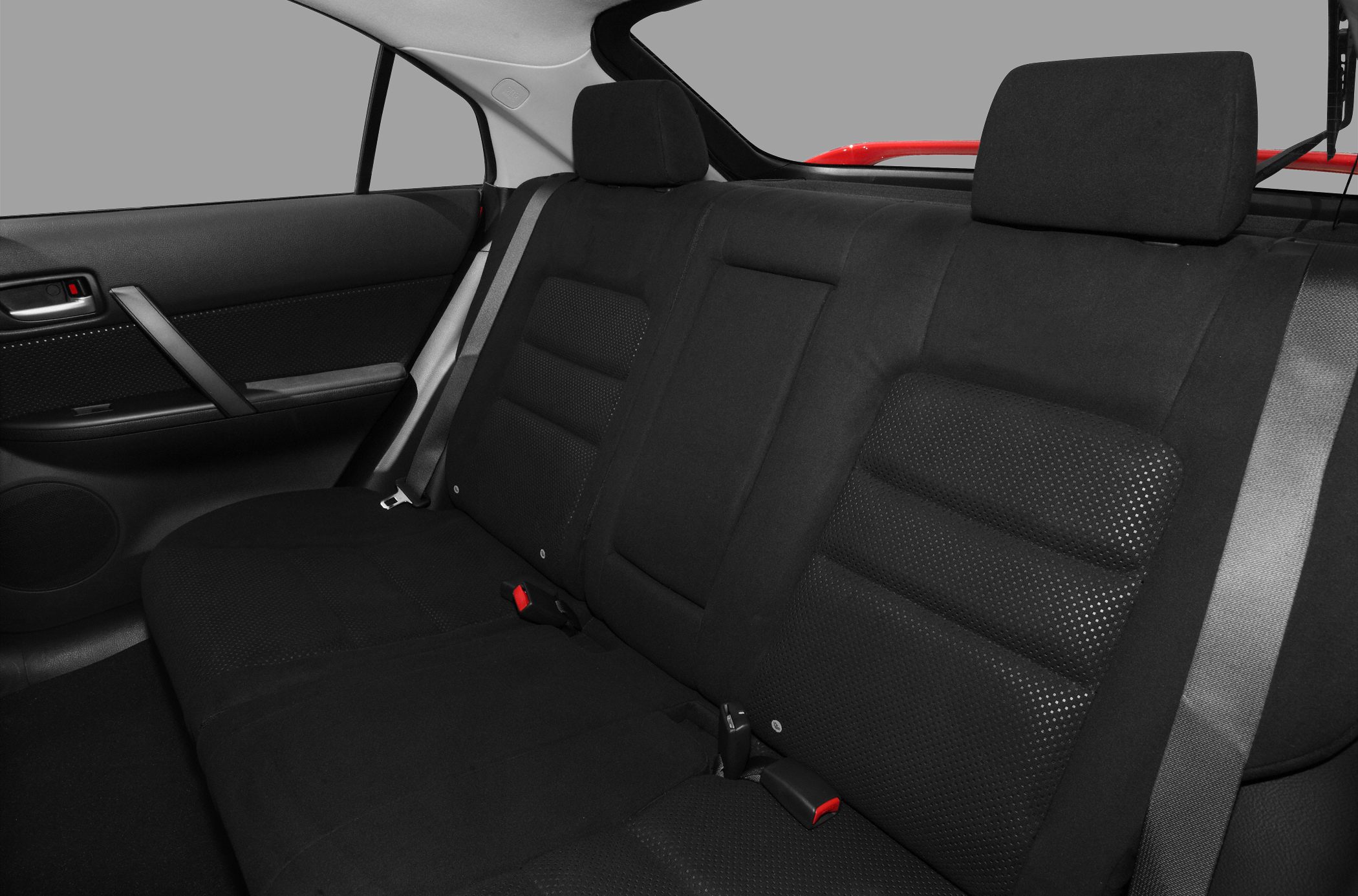 Black fabric rear seats with seat belts and headrests