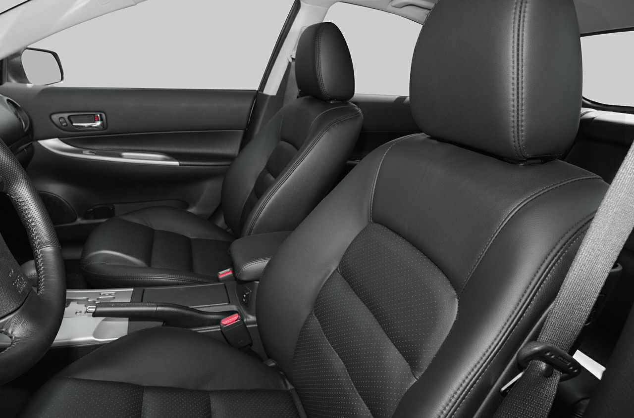 Leather front seats and door panel interior close-up