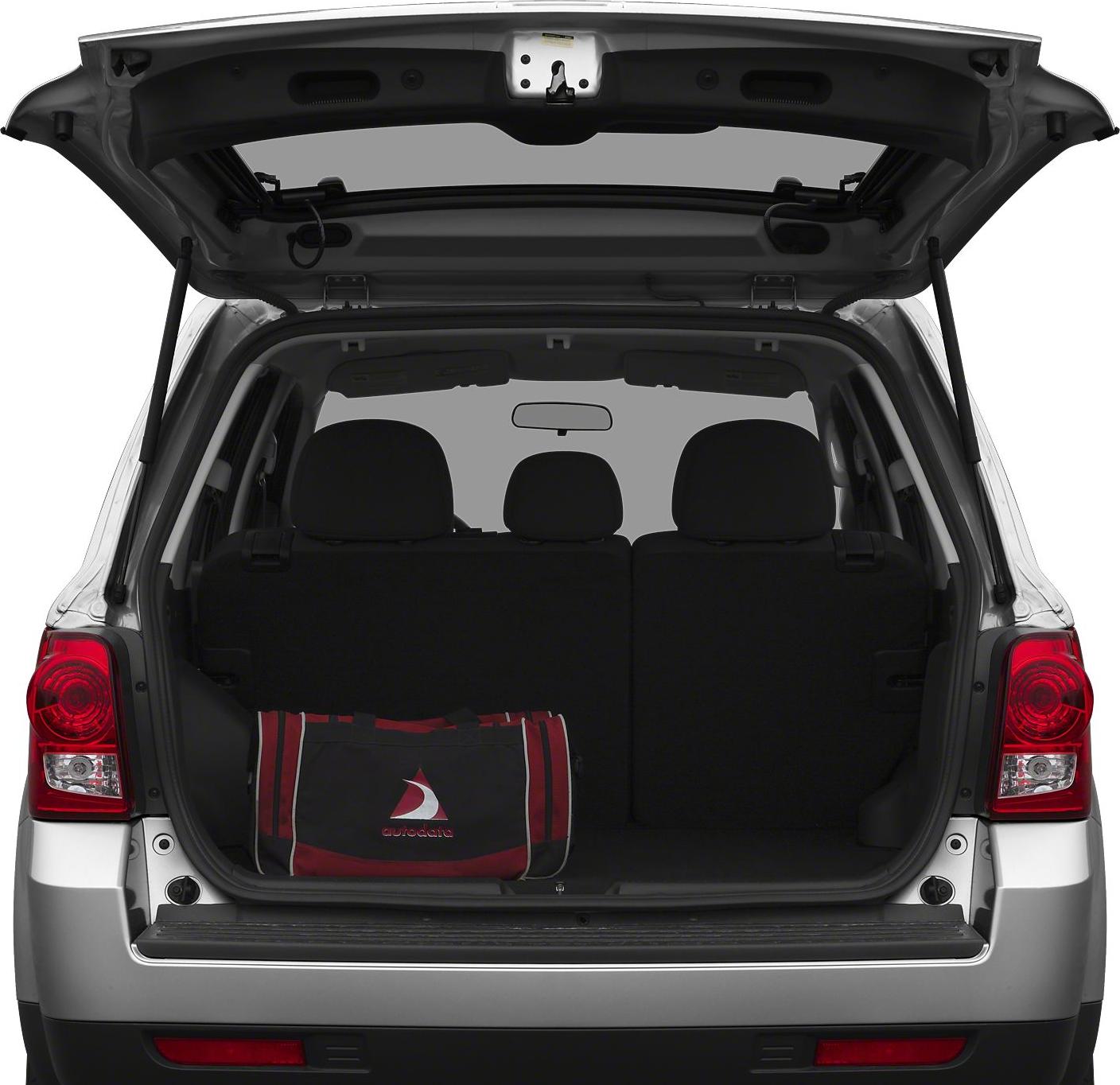 Open rear cargo space with visible back seats and a duffel bag