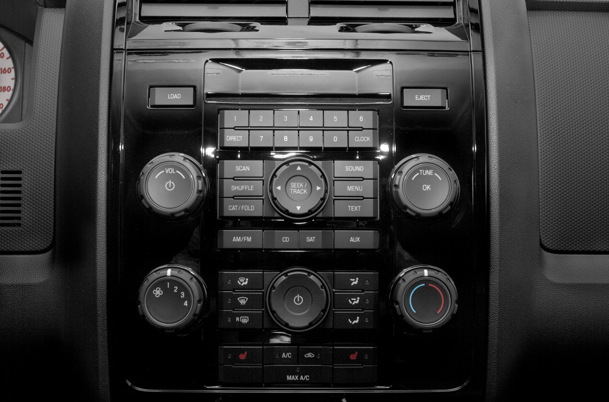 Stereo system and climate control panel with knobs and buttons