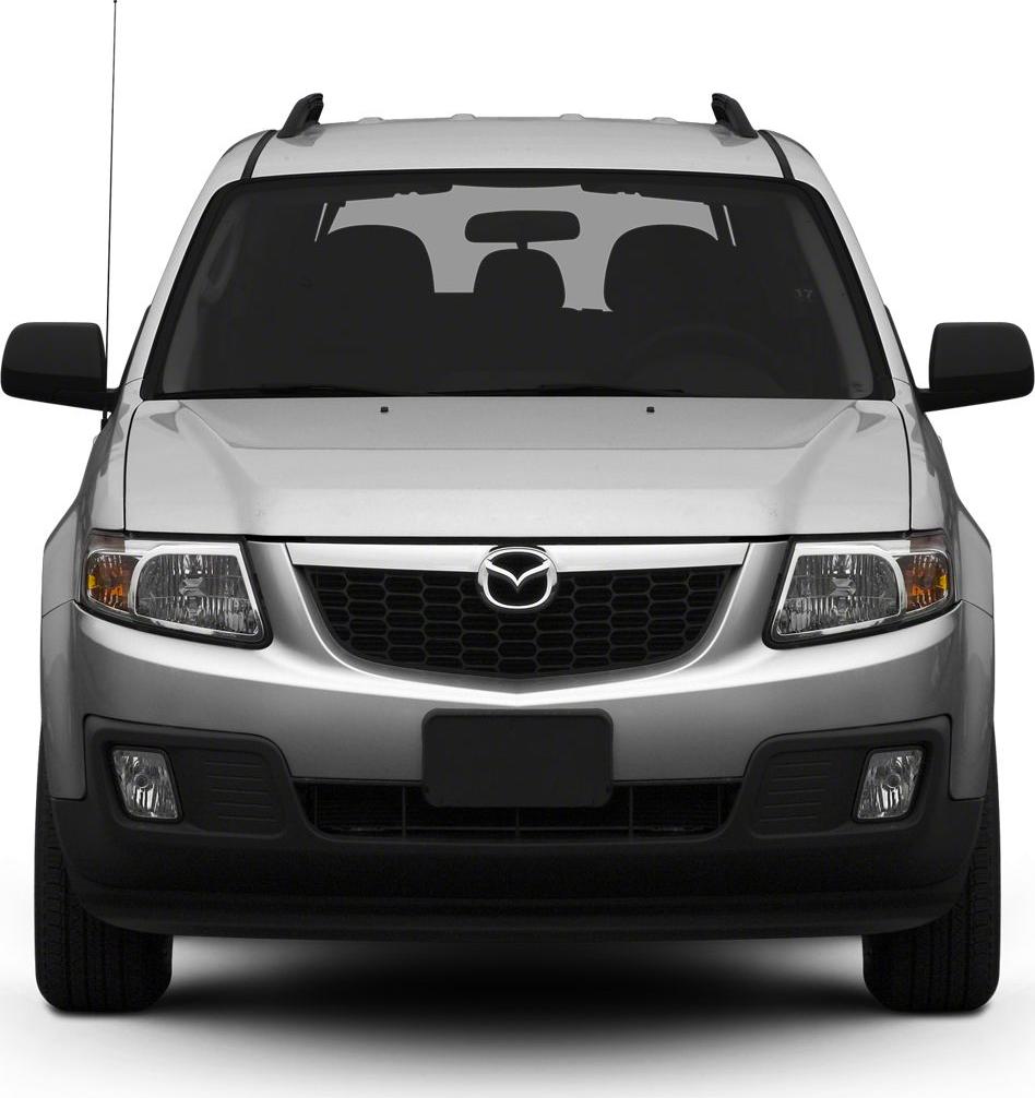 Front view with headlights, black grille, and roof rails