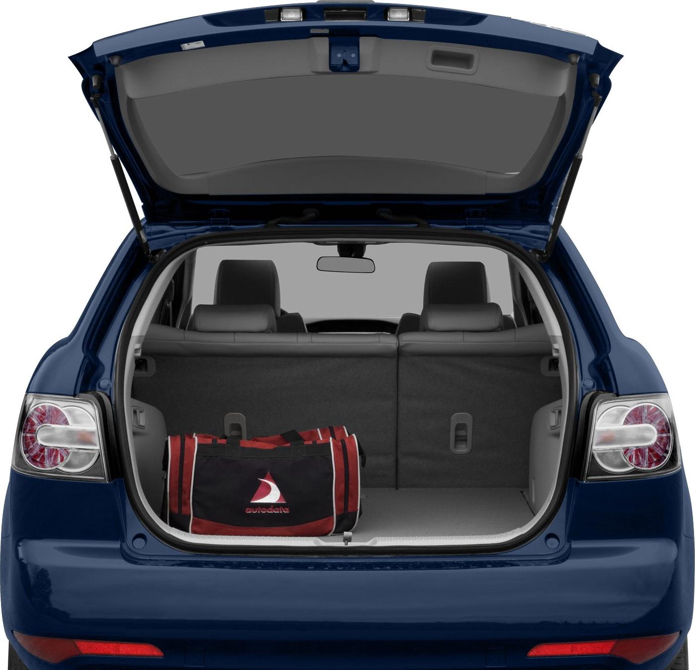 Open tailgate showing spacious rear cargo area with luggage bag