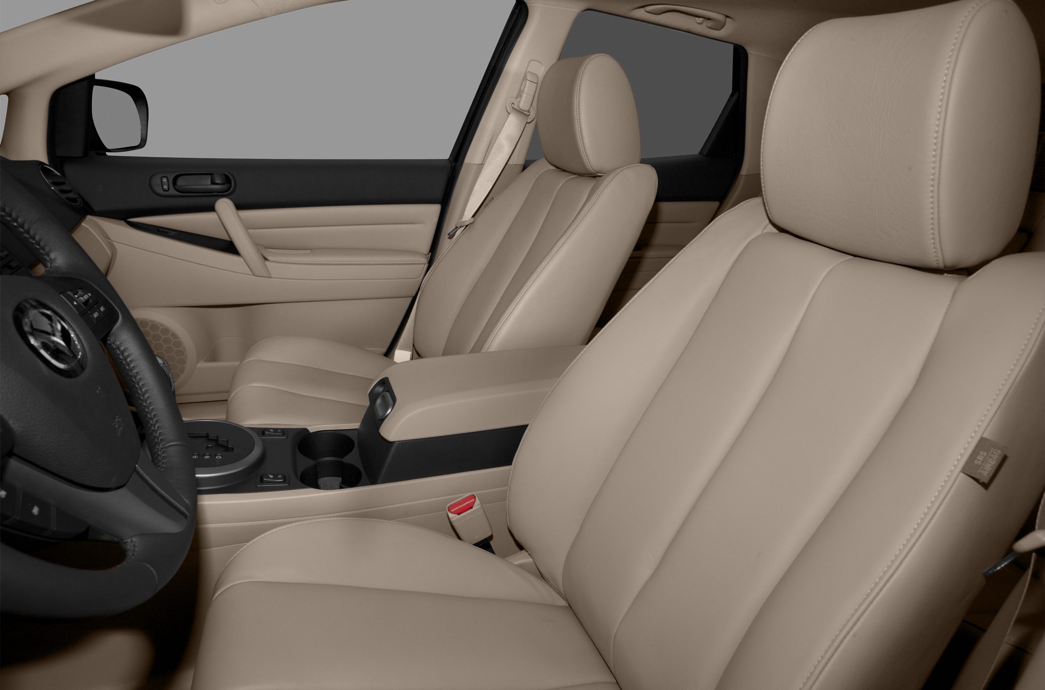 Beige leather front seats and door panel interior