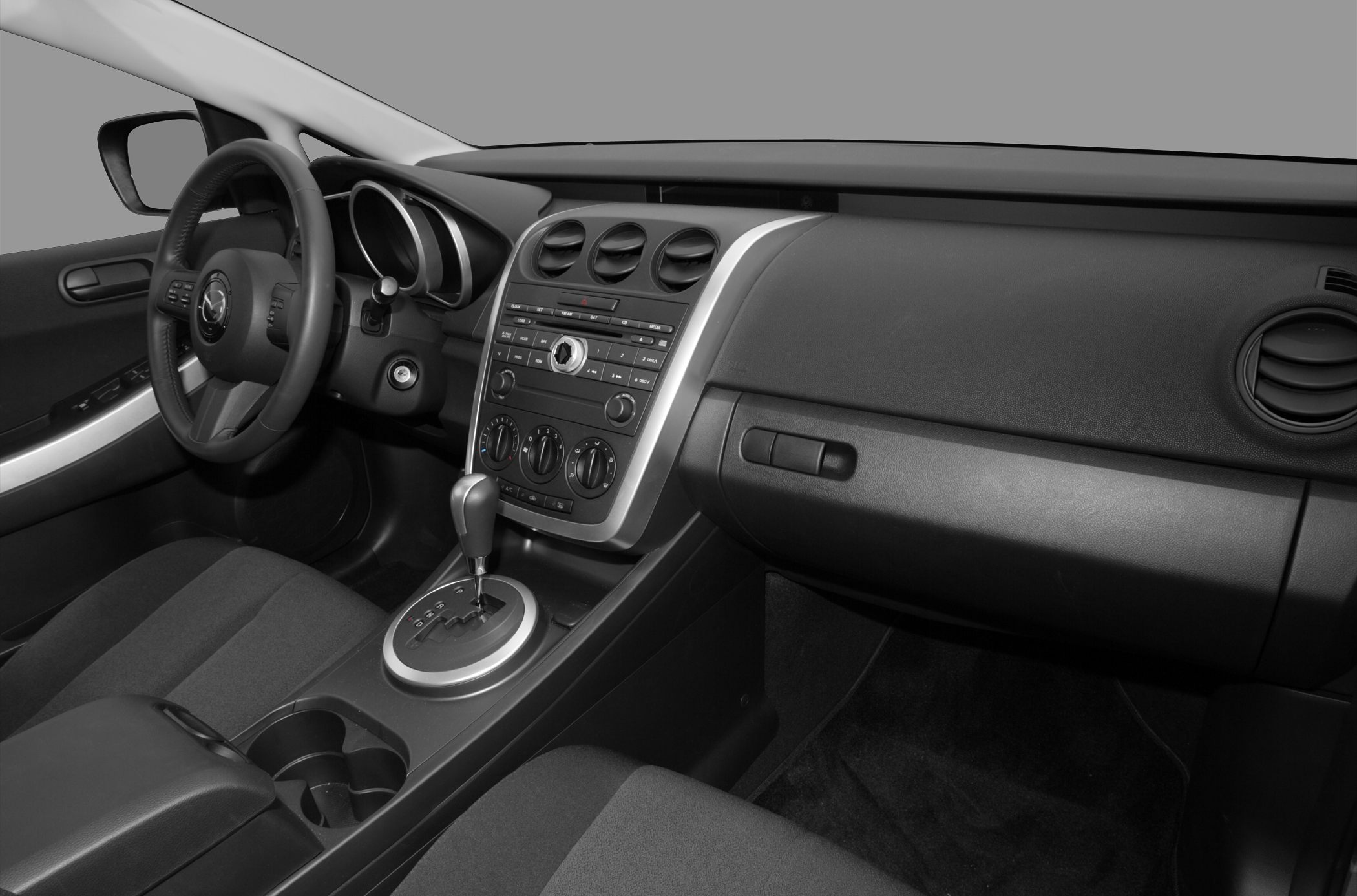 Dashboard and center console with gear shift and control knobs