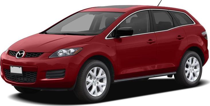 Red 5-door SUV front and side view with sleek headlights and chrome-trimmed windows