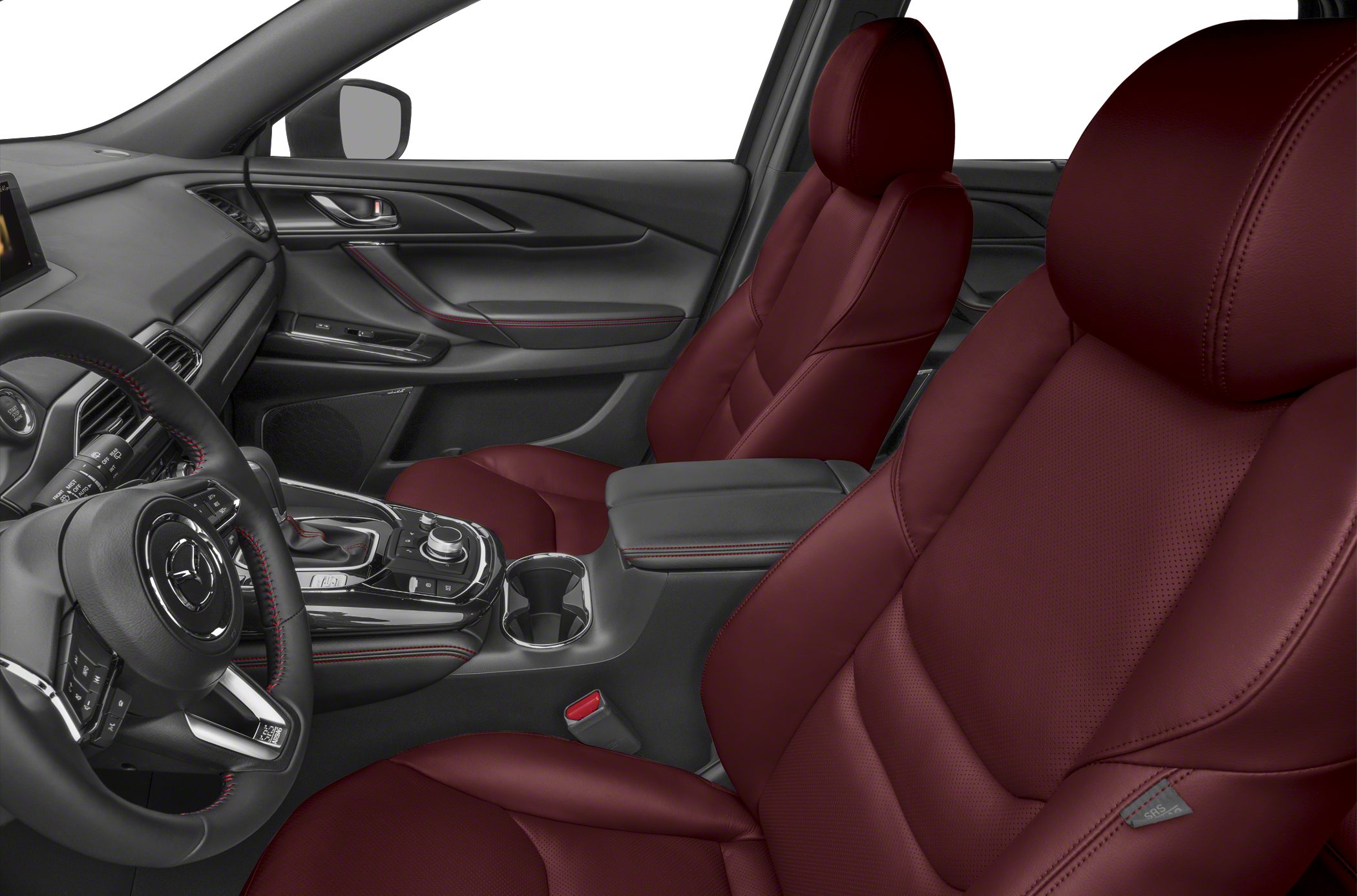 Red leather seats and sleek dashboard interior design