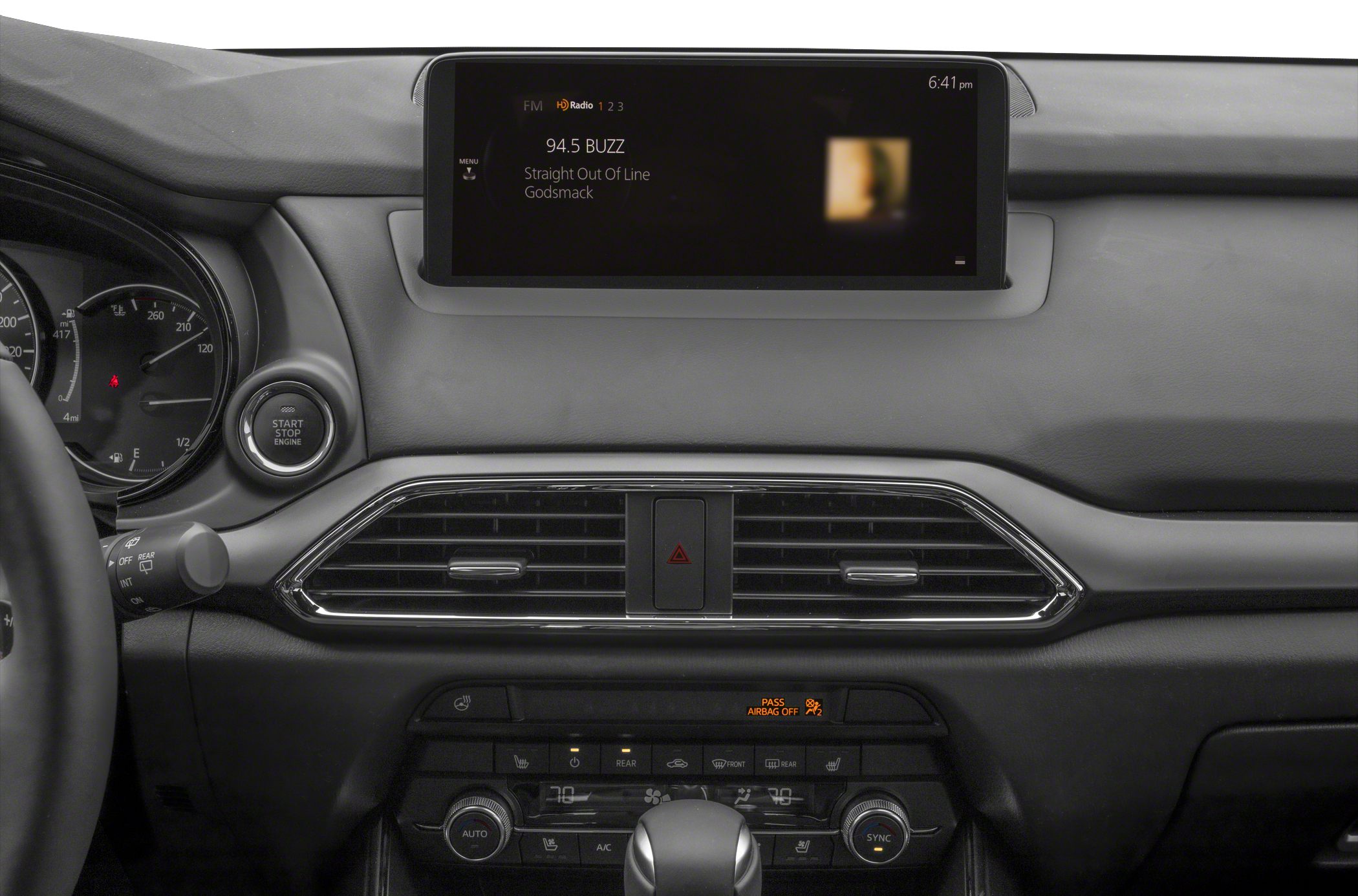 Dashboard with digital multimedia screen and climate control panel