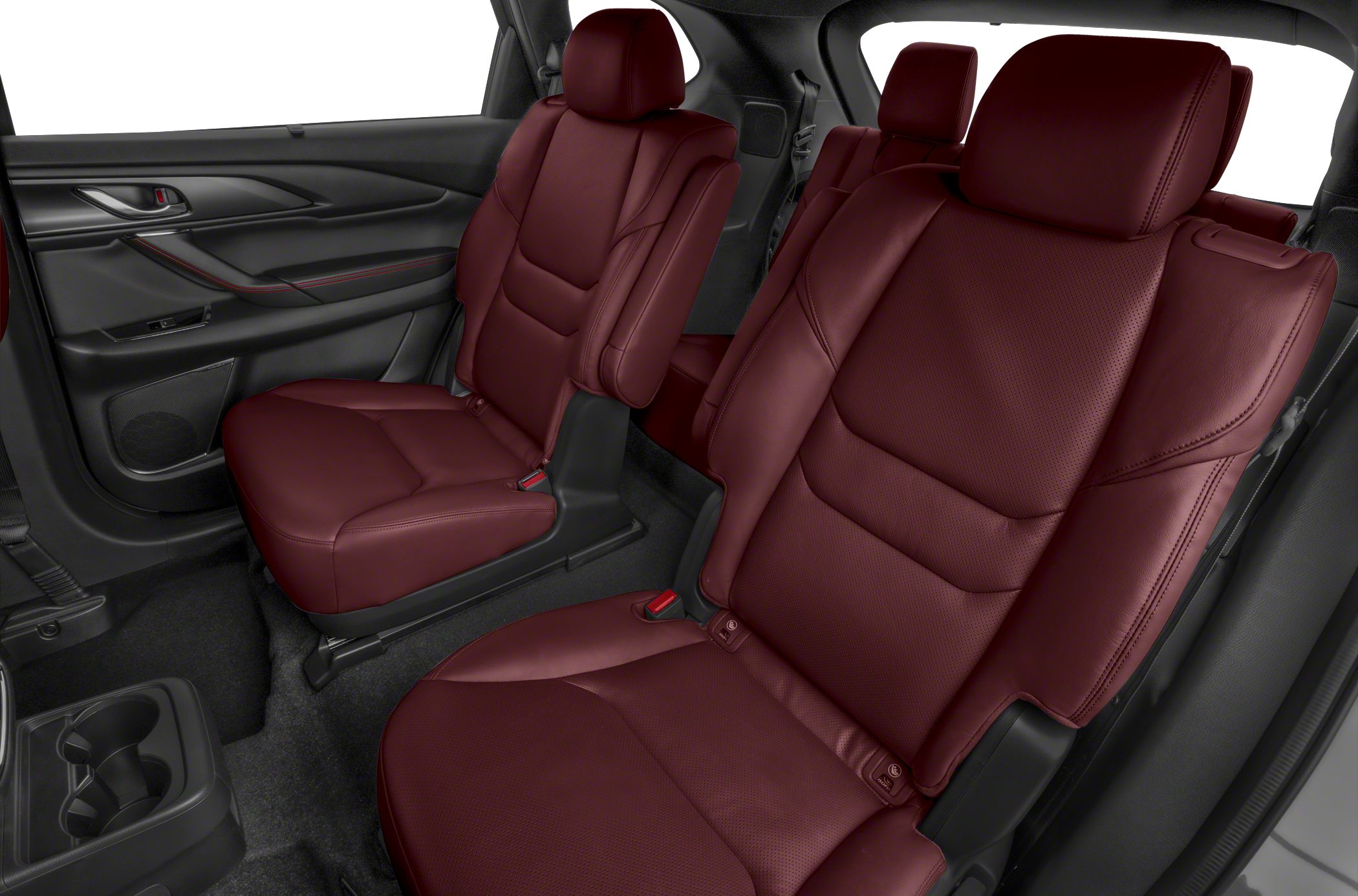 Red leather seats in spacious second-row cabin