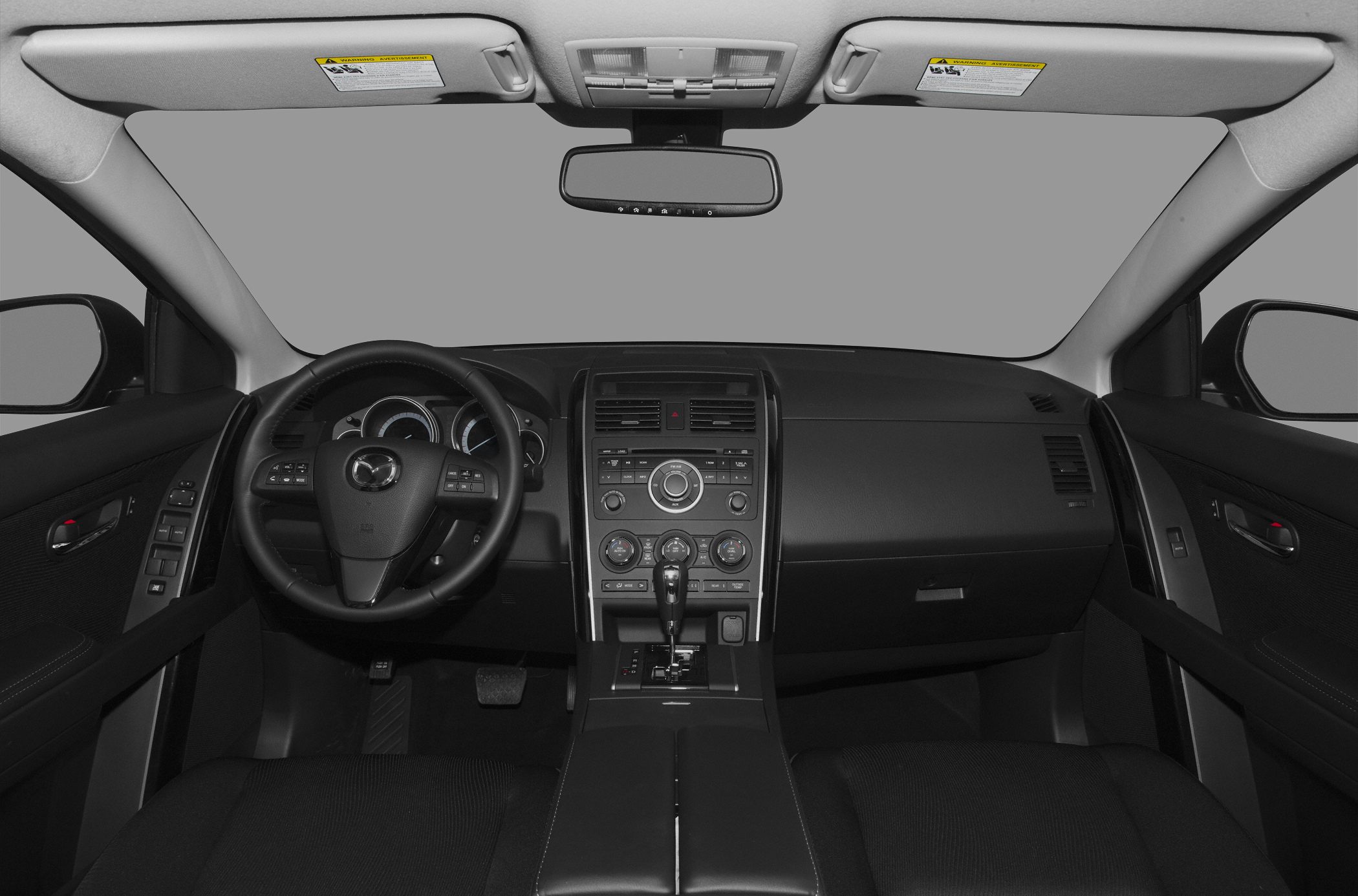 Dashboard center console and steering wheel with controls