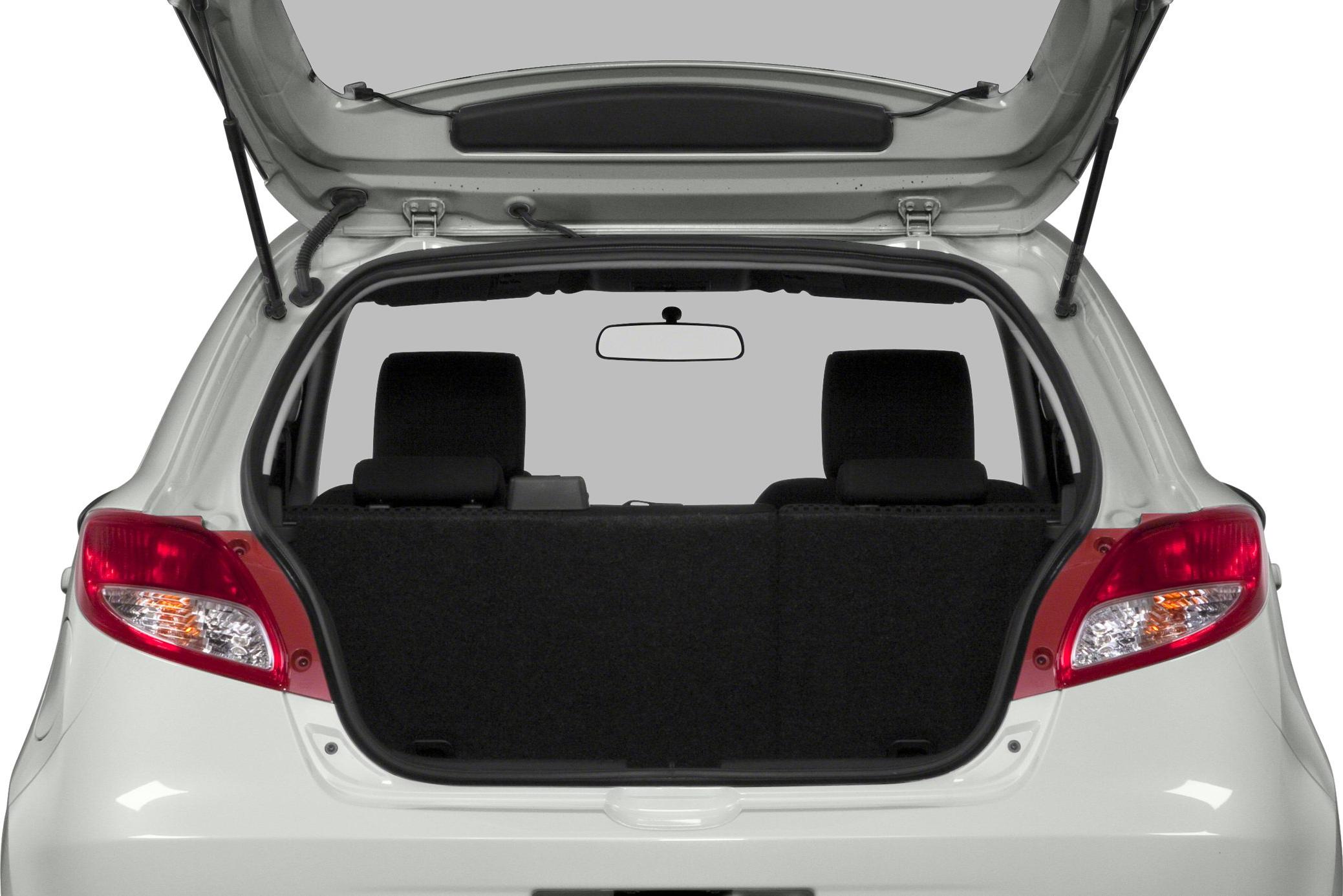 Rear hatchback trunk open showing cargo space and rear seats