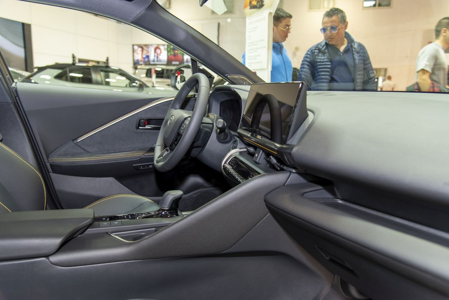 Modern car interior with digital dashboard and touchscreen display