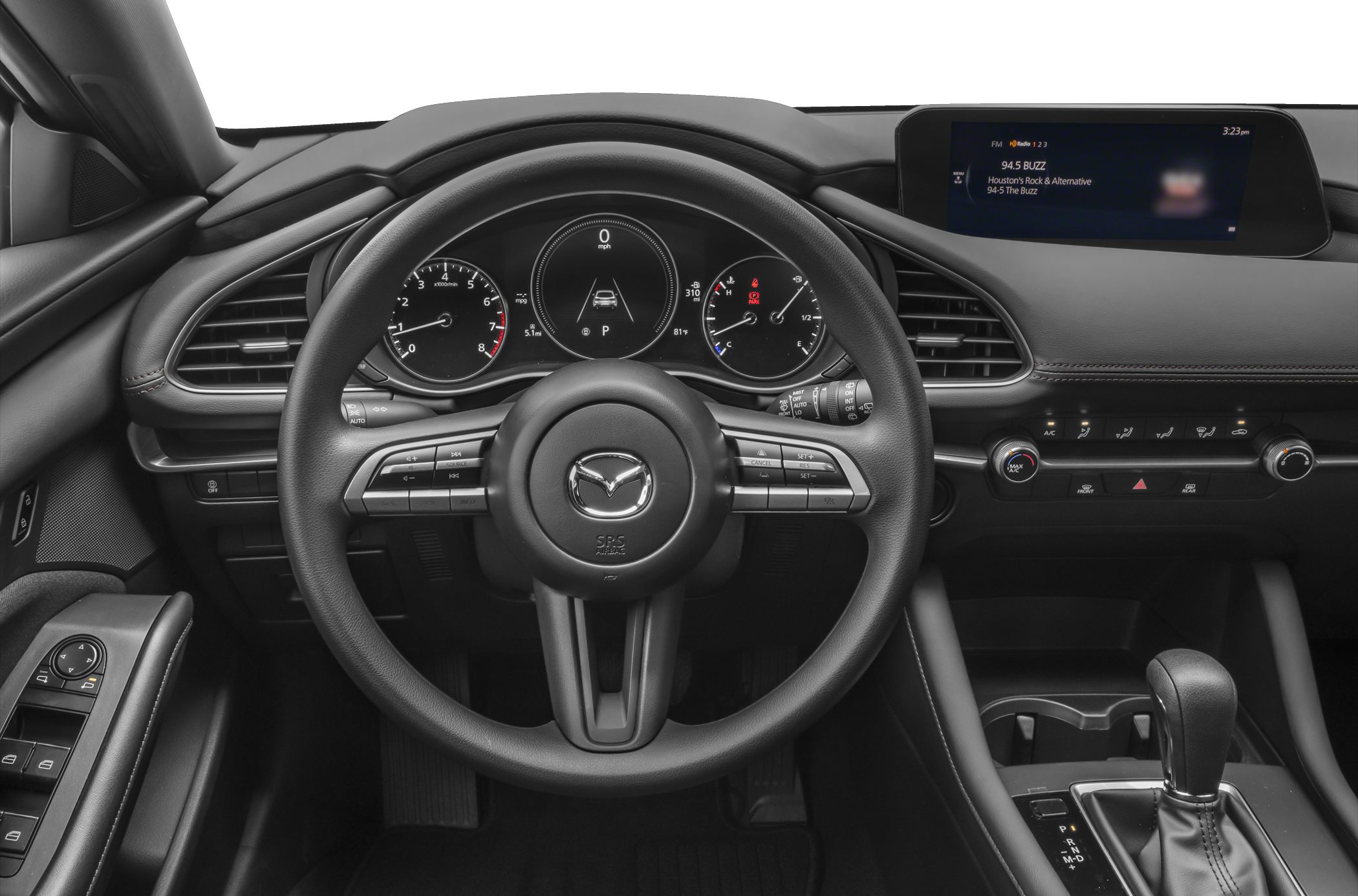 Dashboard, steering wheel with multifunction buttons, digital instrument cluster