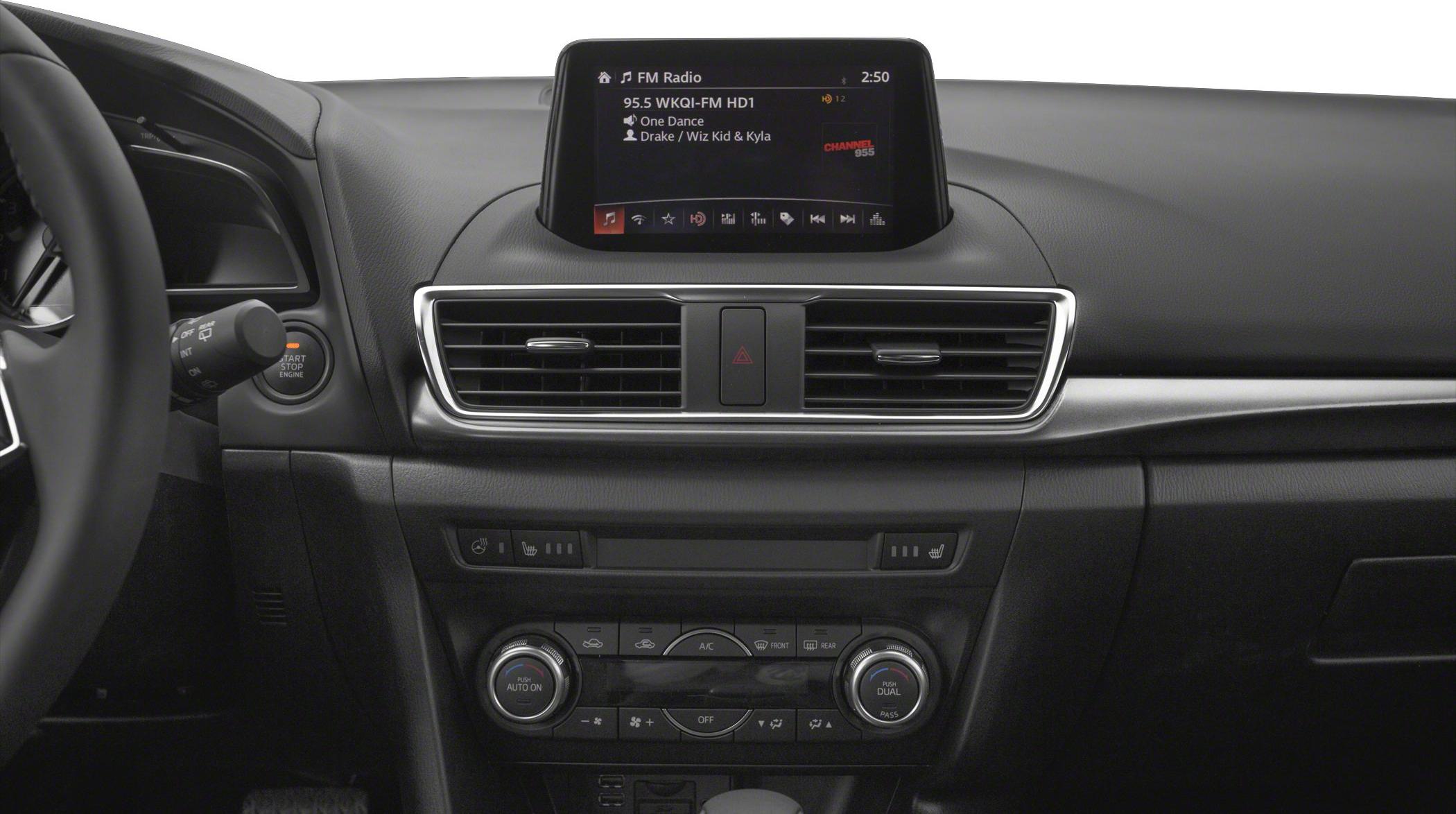 Car interior dashboard with touchscreen infotainment and dual climate control