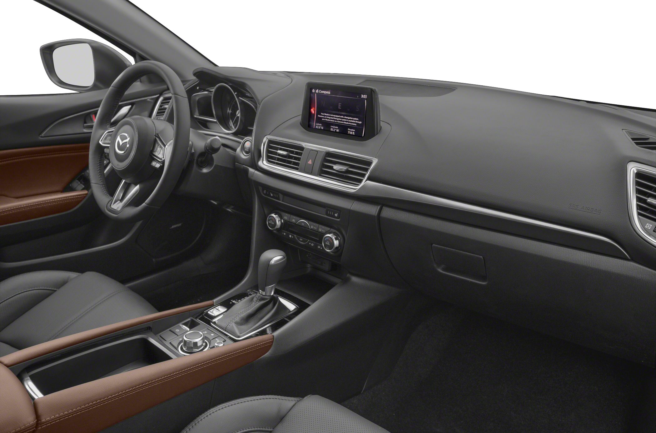 Interior dashboard and center console with infotainment screen and gear shifter
