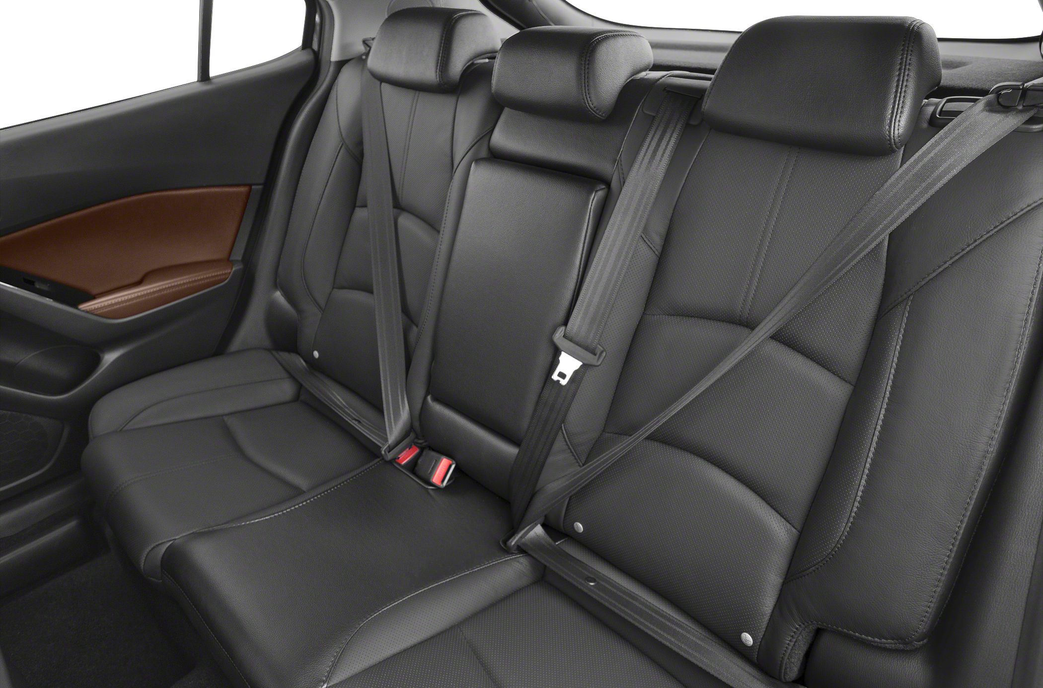 Black leather rear seats with seatbelts and fold-down armrest