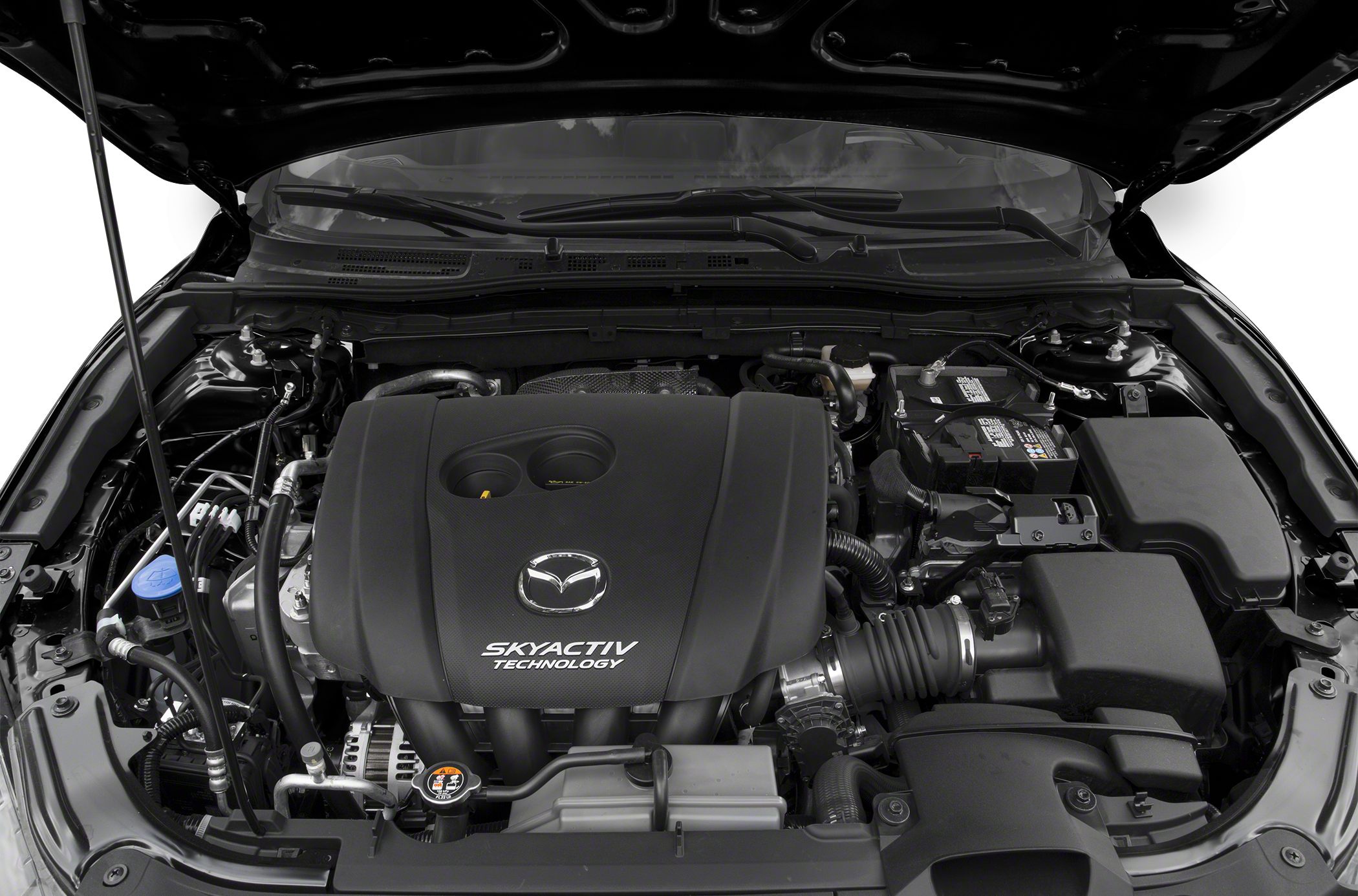 Engine bay featuring SKYACTIV technology with Mazda emblem