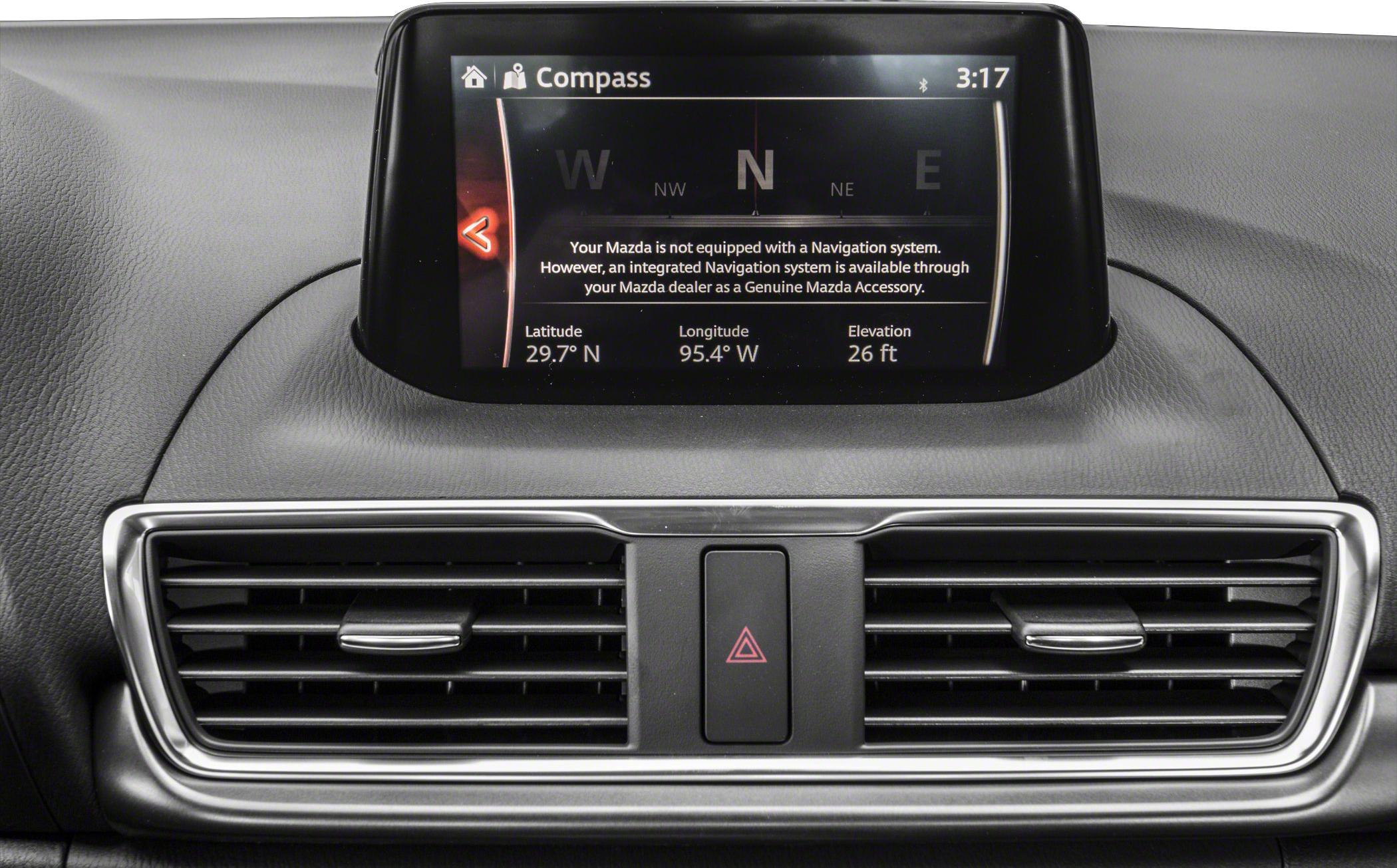 Infotainment screen with compass and hazard warning button