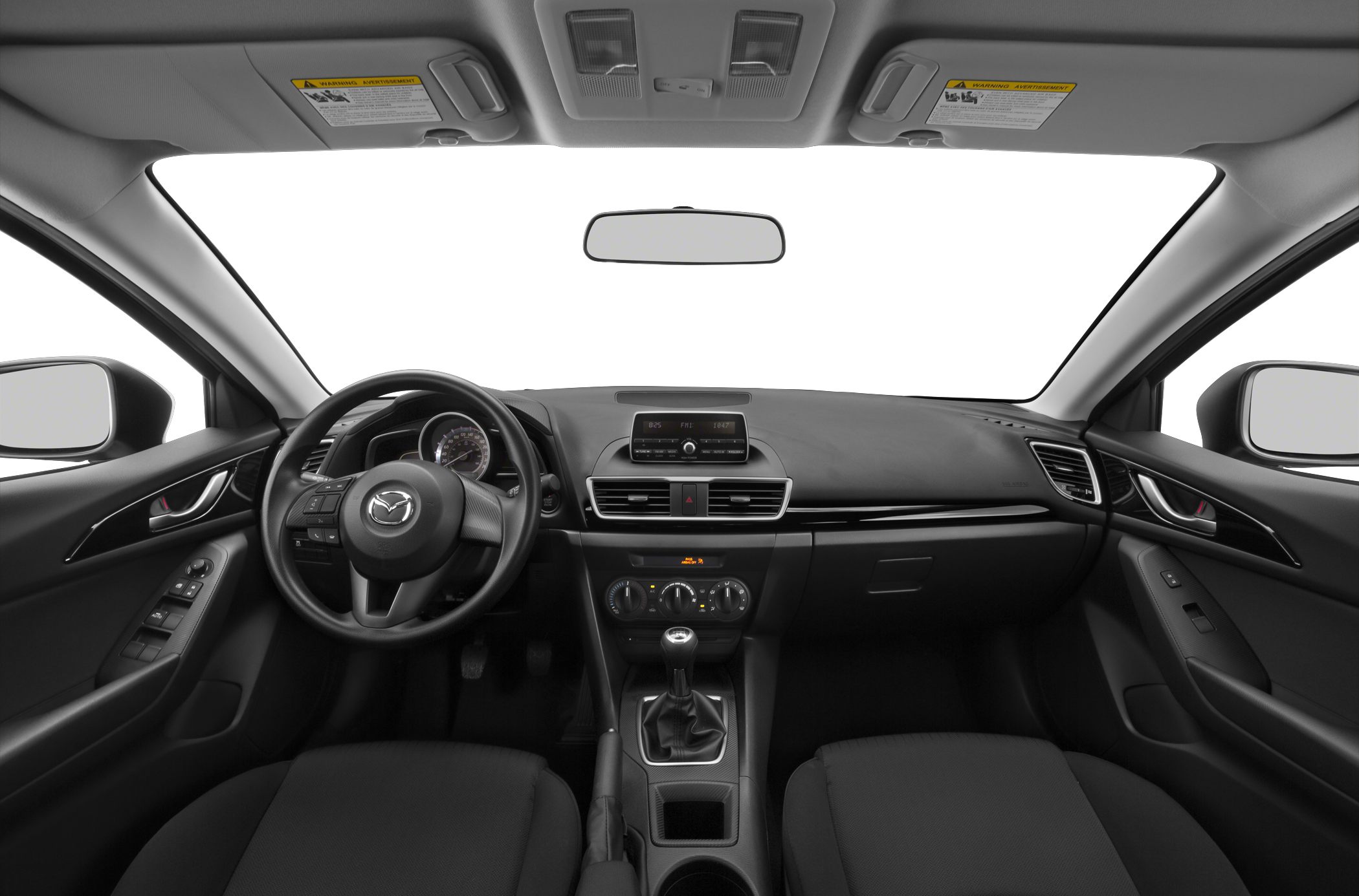Dashboard and manual transmission inside a car interior