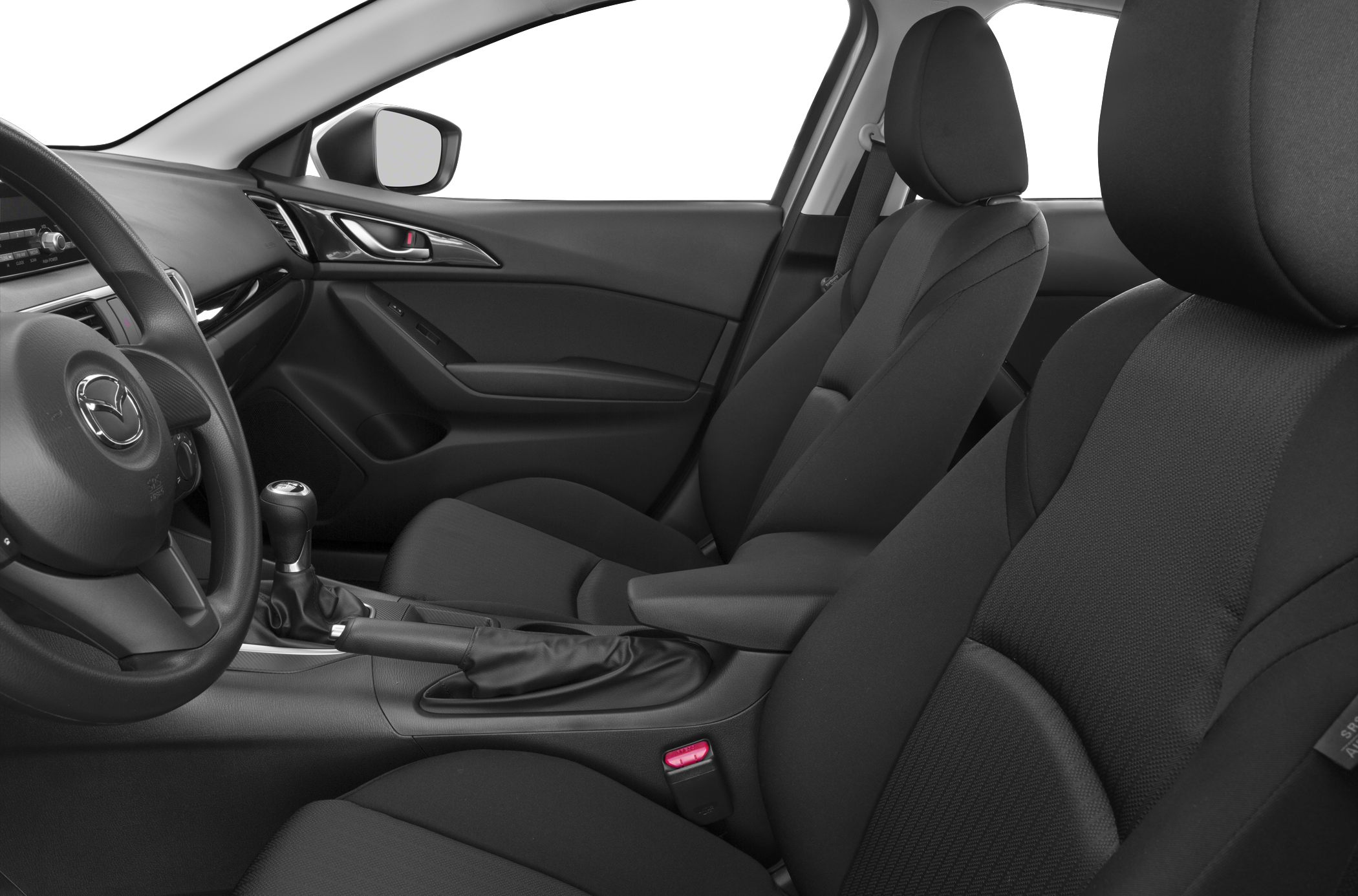 Cloth front seats, manual gear stick, modern dashboard