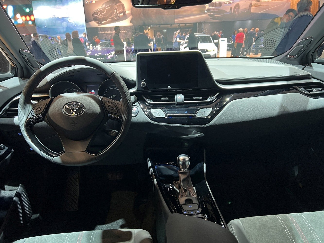 Modern dashboard with touchscreen and multifunction steering wheel