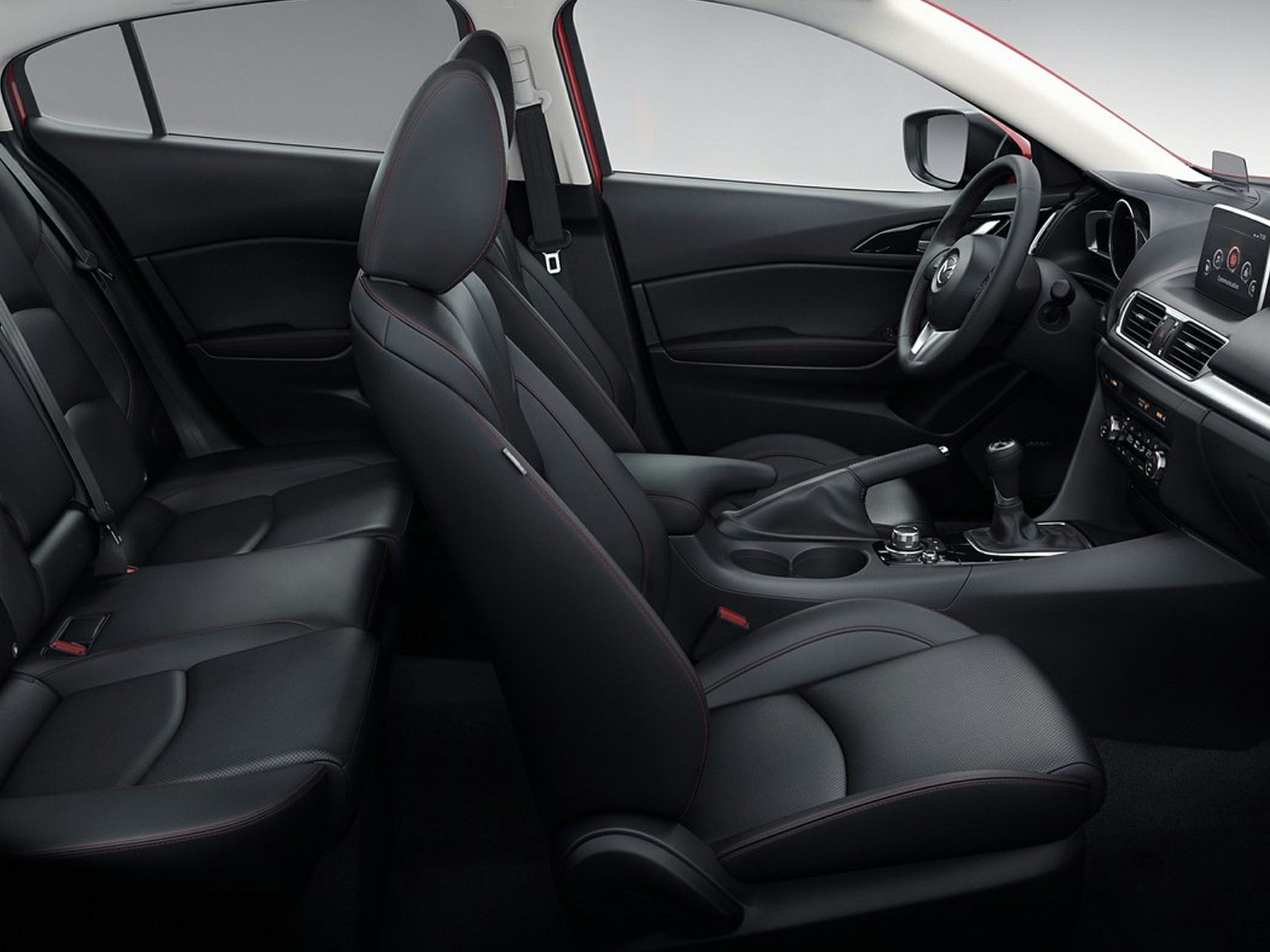 Black leather interior with ergonomic seats and modern dashboard