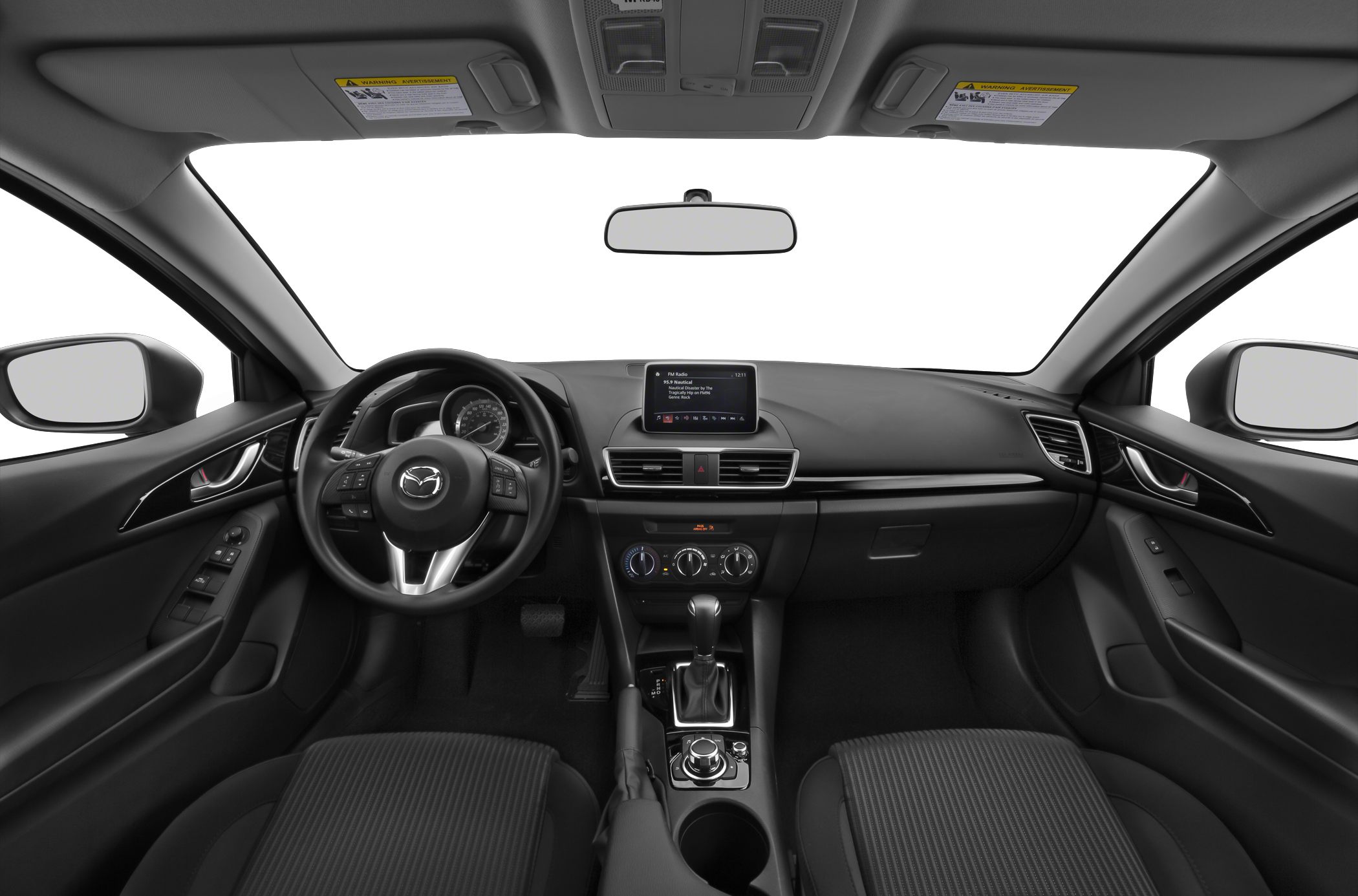 Dashboard with center infotainment and multifunction steering wheel