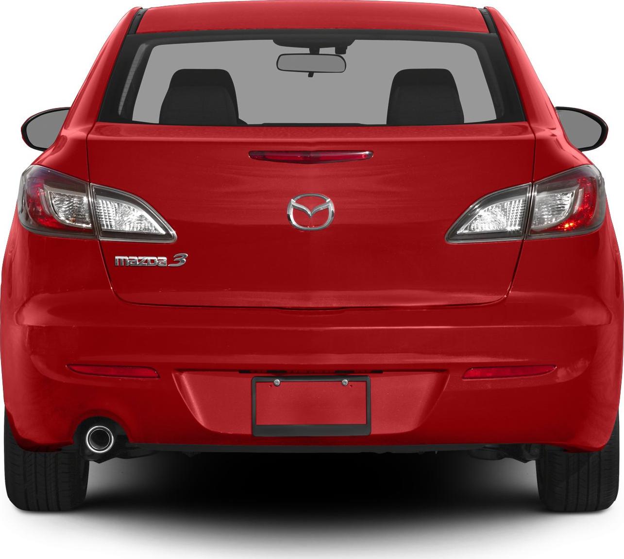 Red sedan rear with distinctive tail lights and central emblem badge