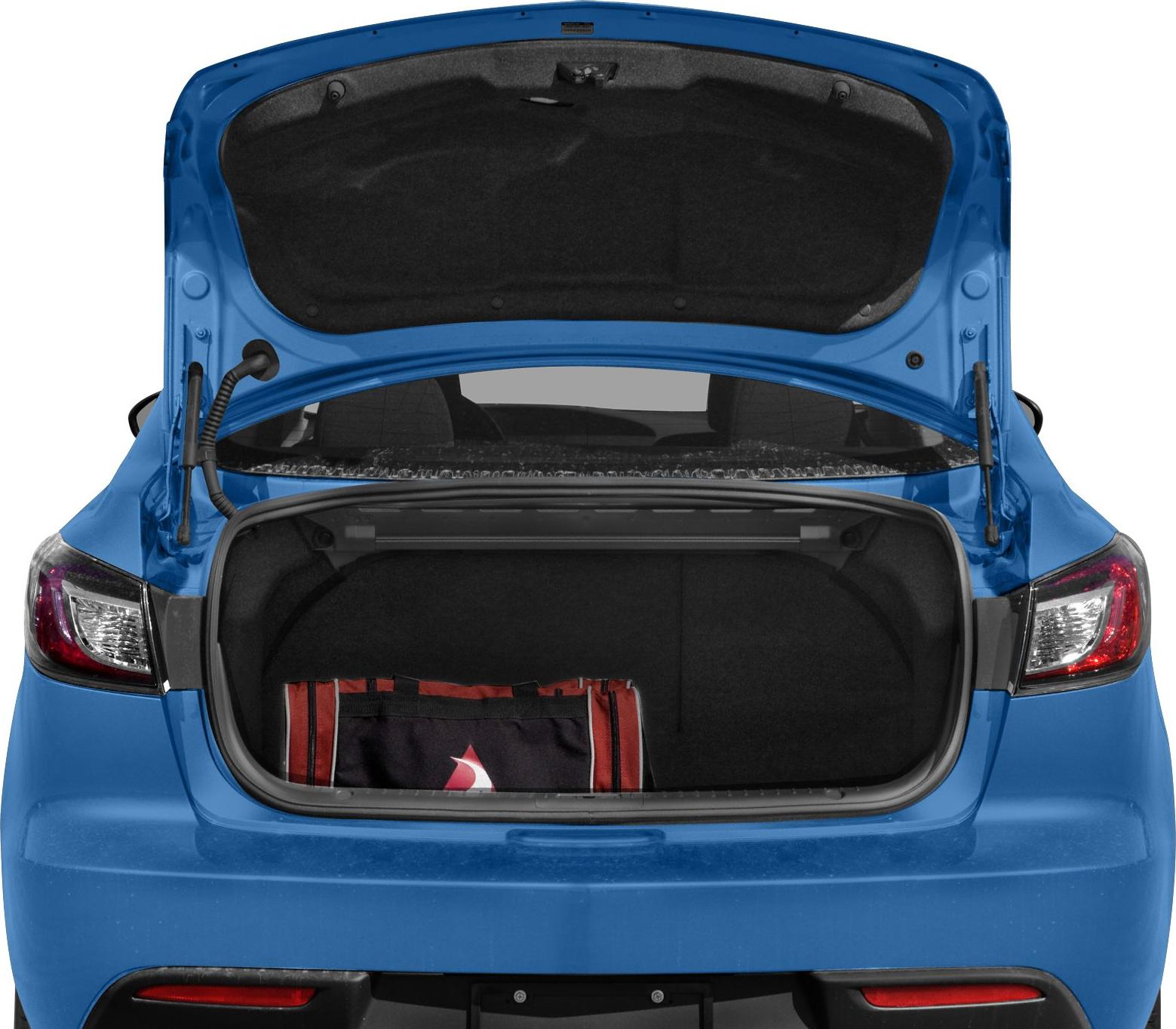 Open rear trunk showing cargo space with bag inside