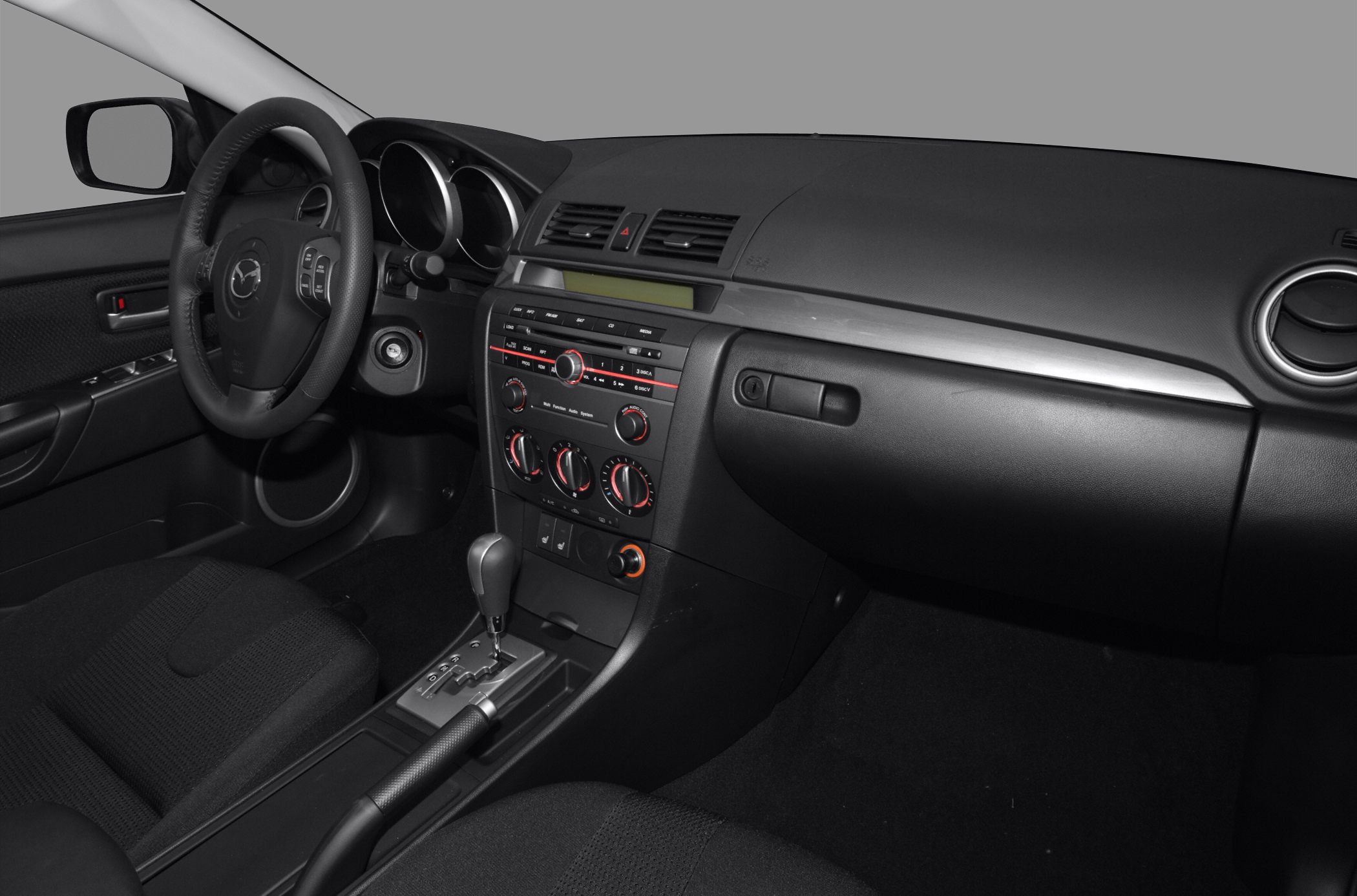 Interior dashboard with central control panel and automatic transmission gear shift