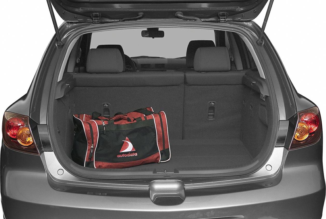 Open hatchback trunk with sports bag