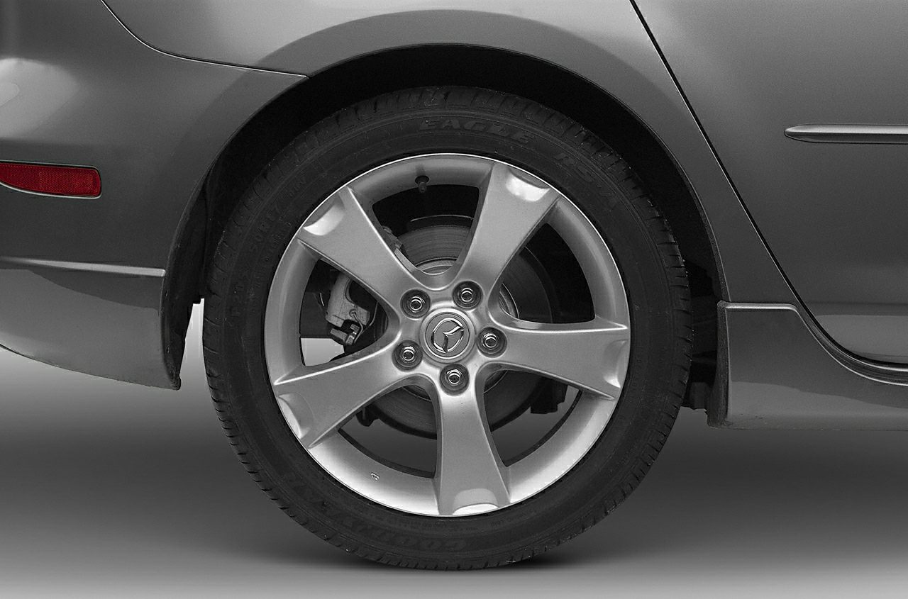 Close-up of Mazda alloy wheel and brake disc