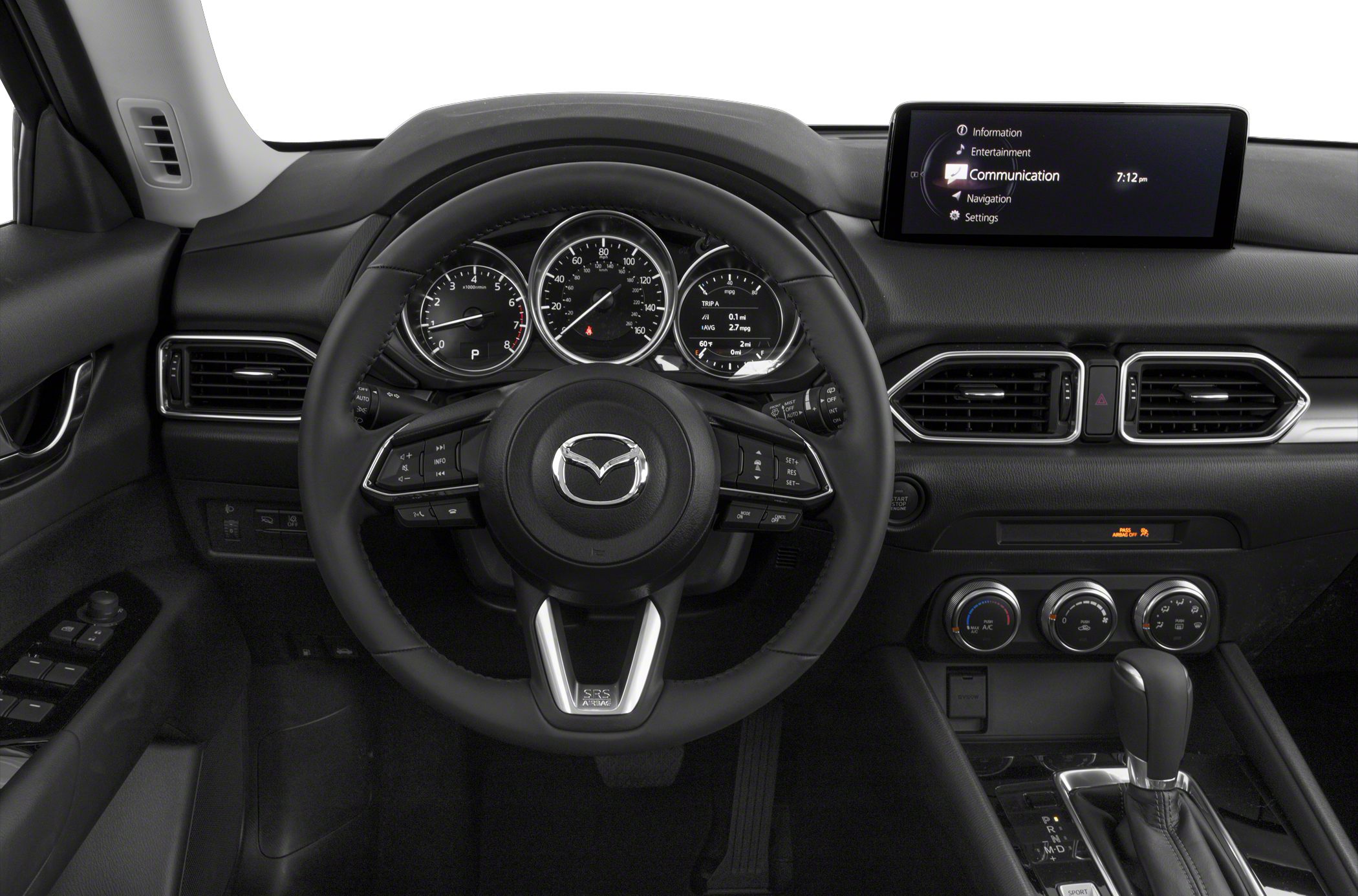 Dashboard and multi-function steering wheel with infotainment screen