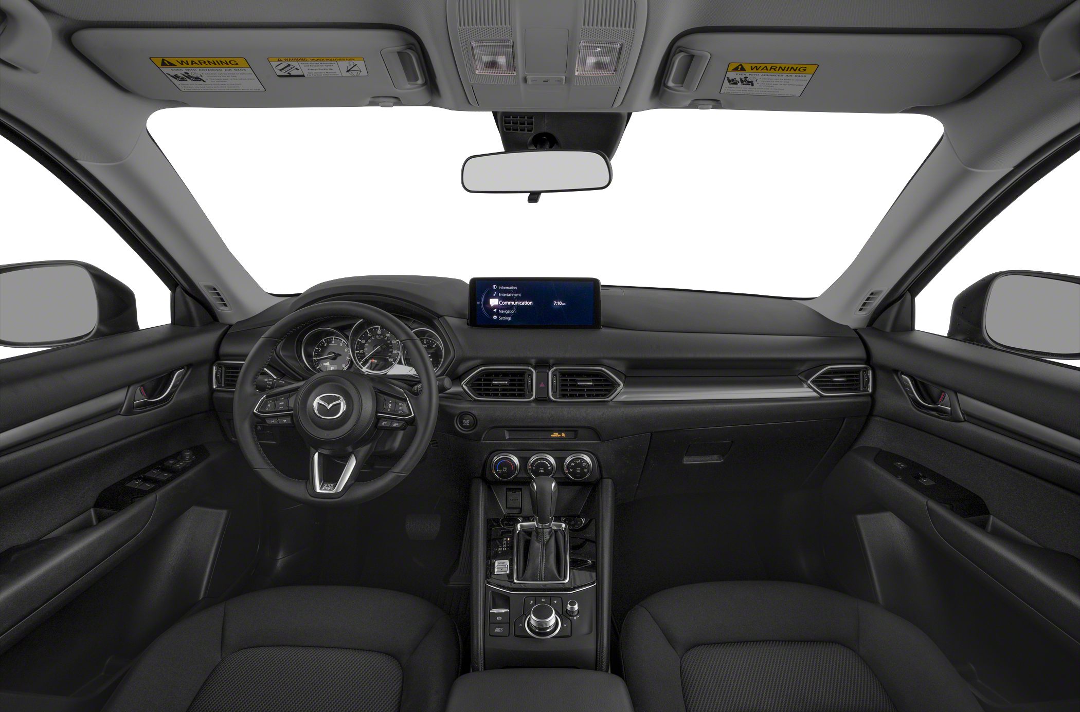 Interior with dashboard digital screen and multifunction steering wheel