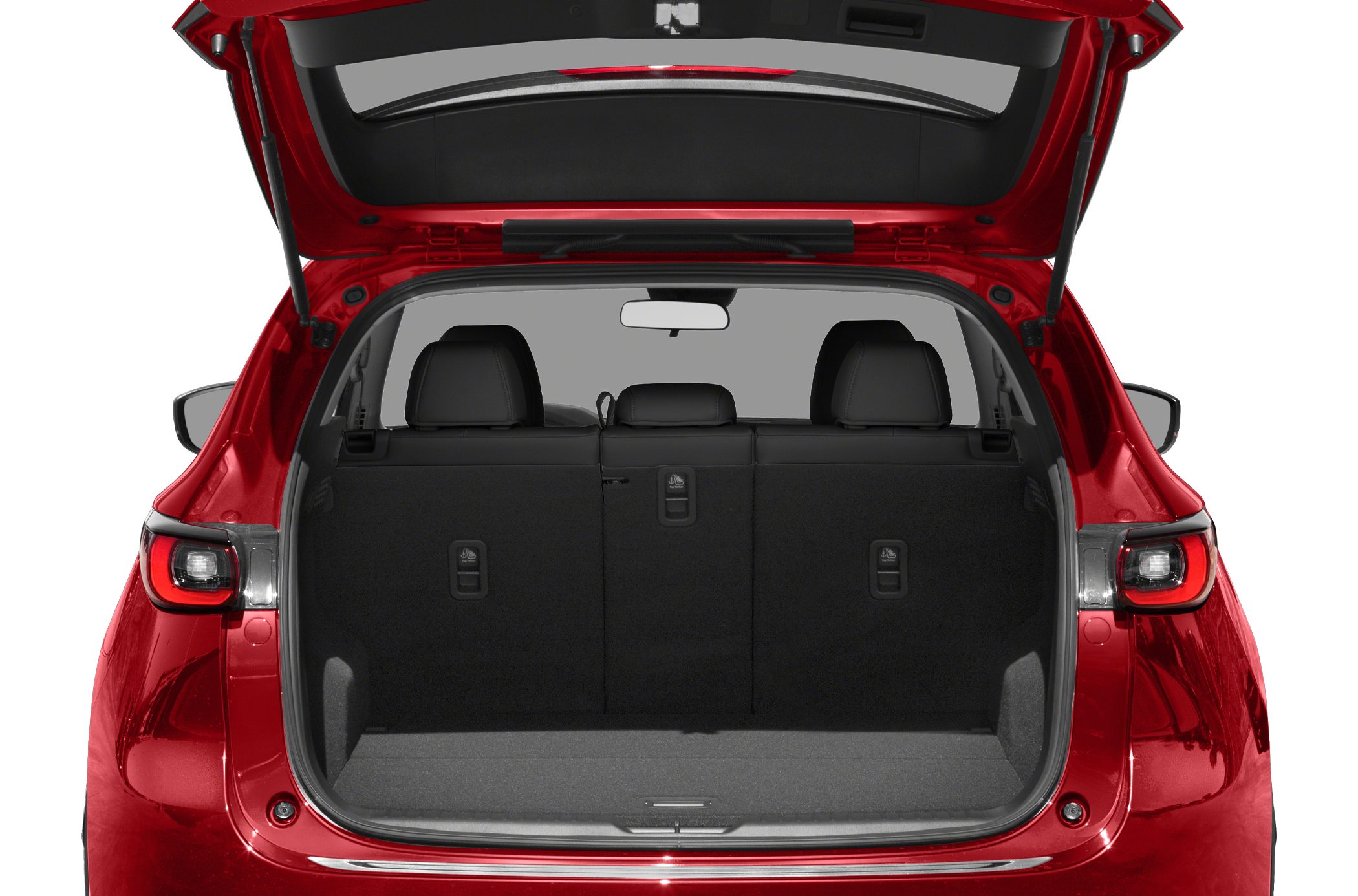 Open trunk with black rear seats and spacious cargo area