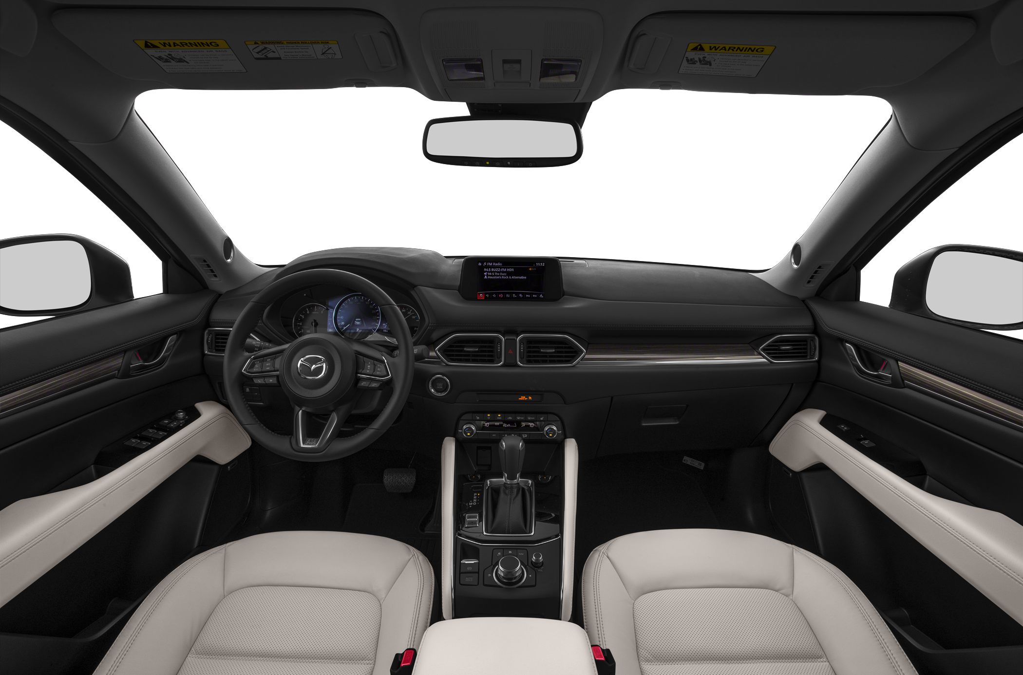 Modern car interior with dashboard, steering wheel, and central console.
