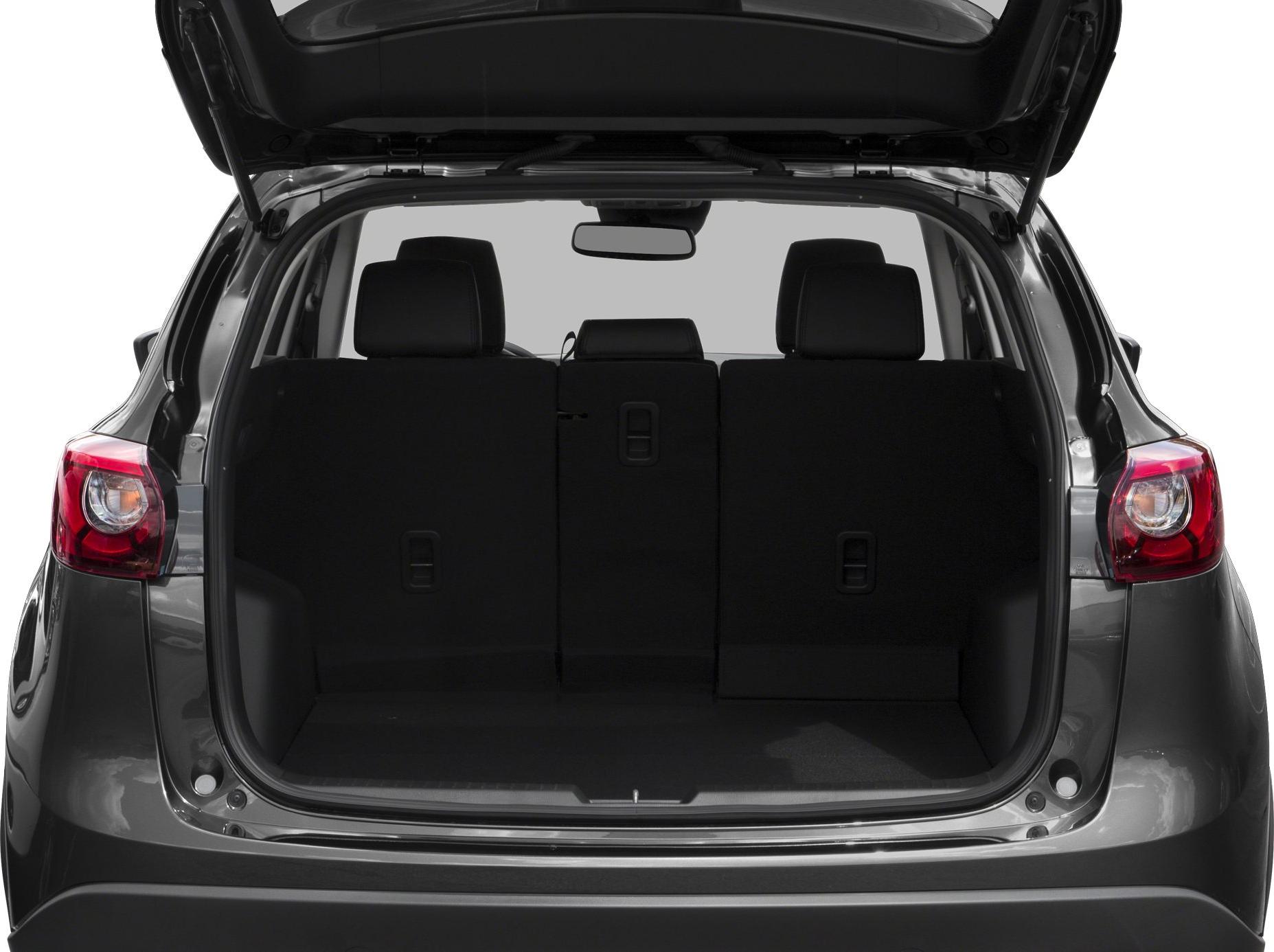 Open hatchback showing spacious rear cargo area with rear seats upright.
