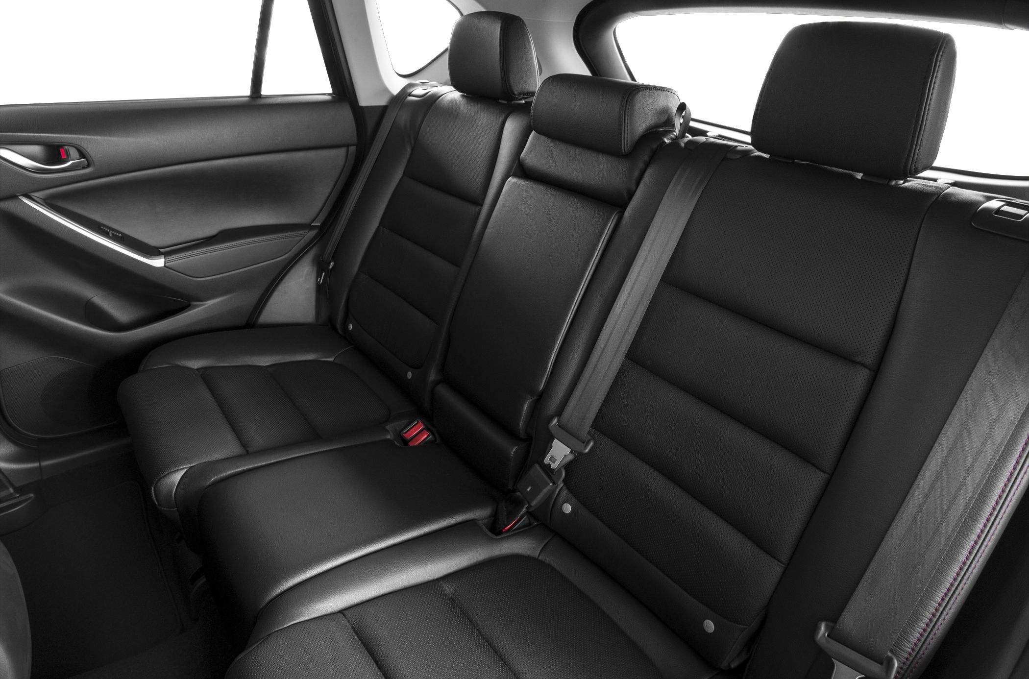 Black leather rear seats with headrests and seatbelts