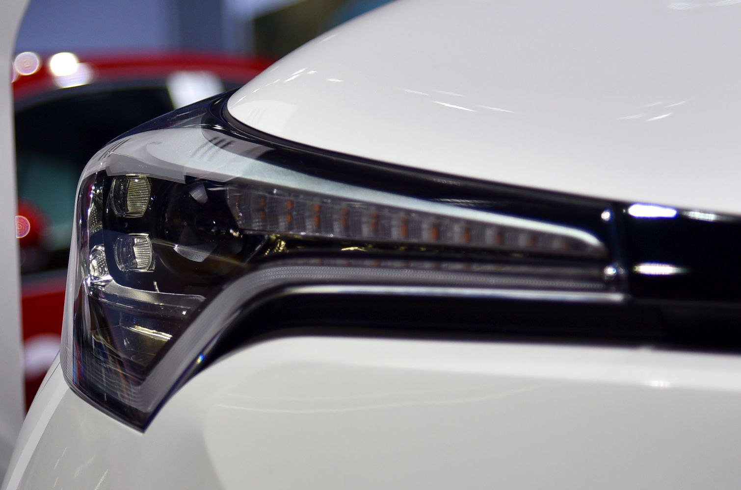 Close-up of modern car headlight with LED elements