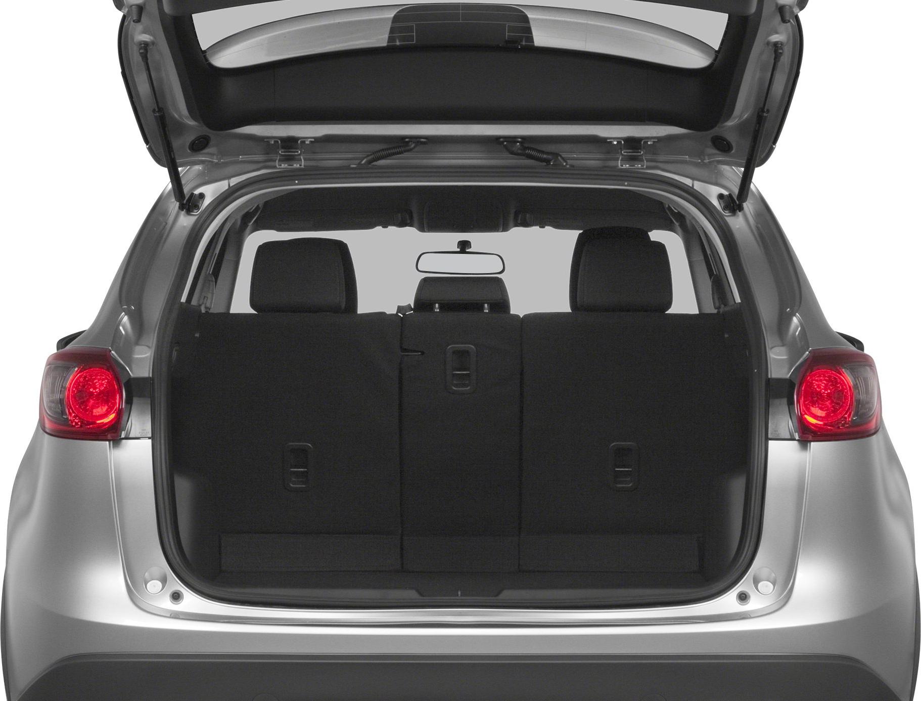 Open rear hatch with visible rear seatbacks and cargo space