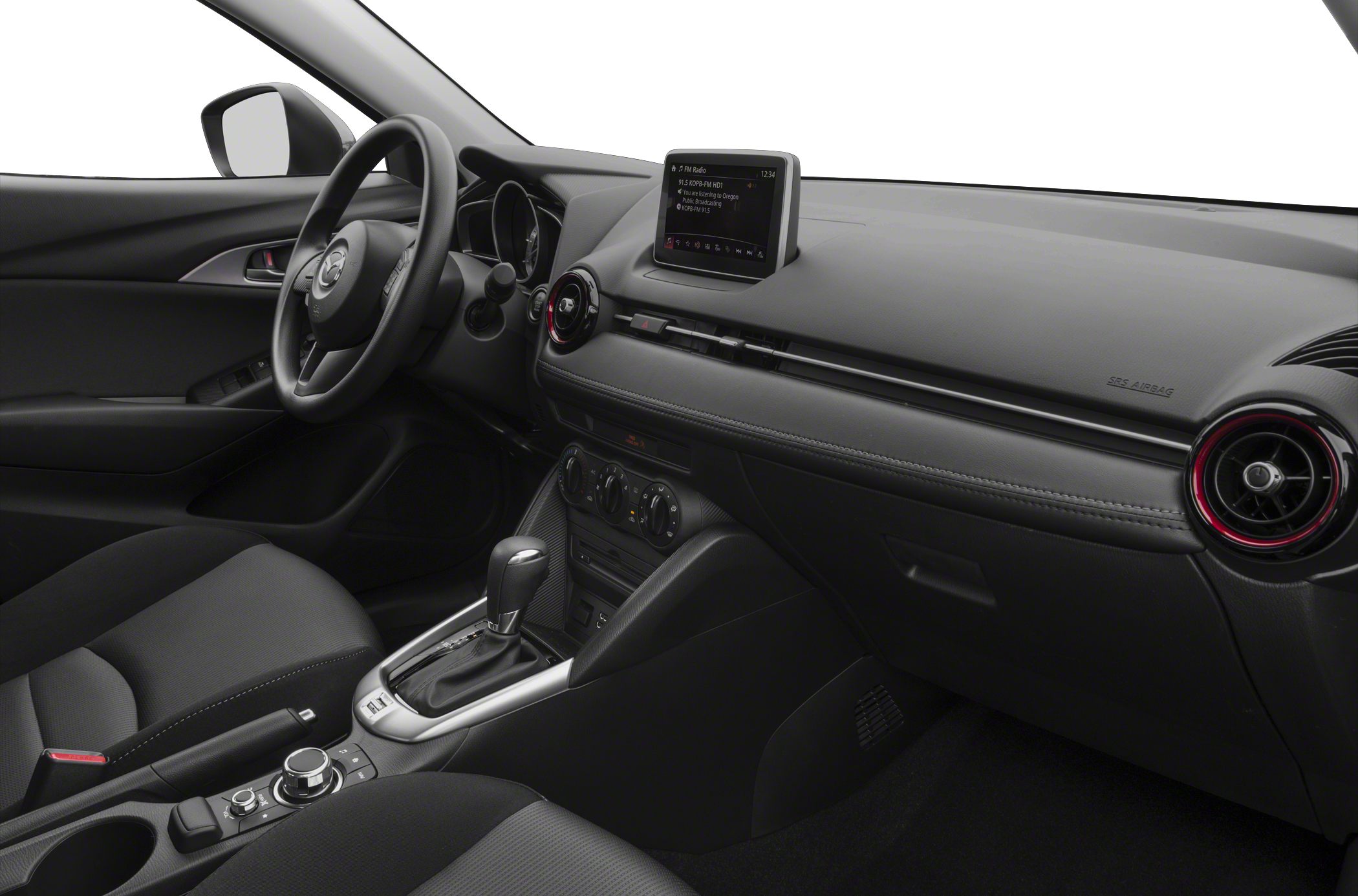 Interior dashboard with infotainment screen and automatic gear shift