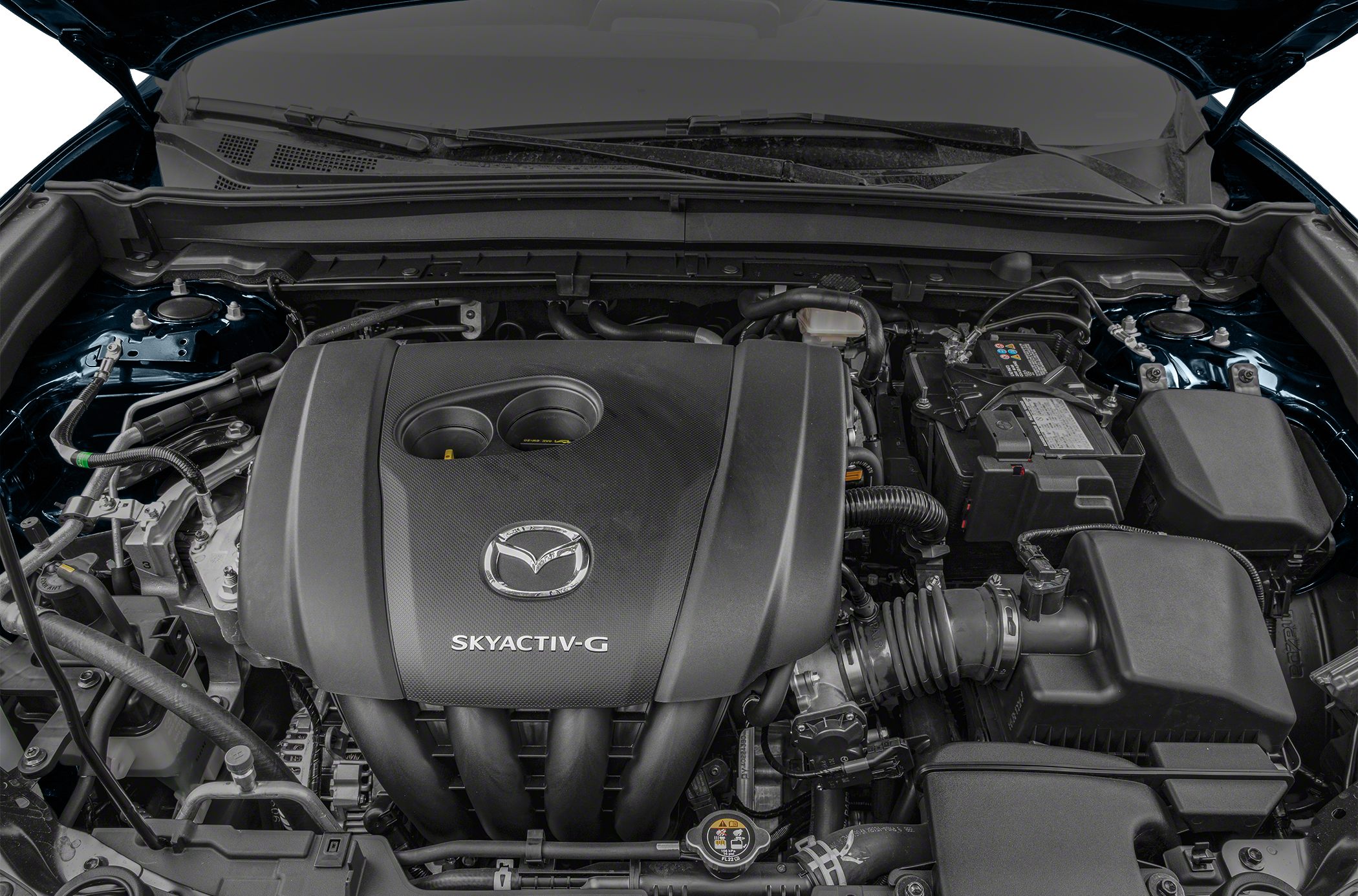 Close-up of SKYACTIV-G engine with visible components in engine bay