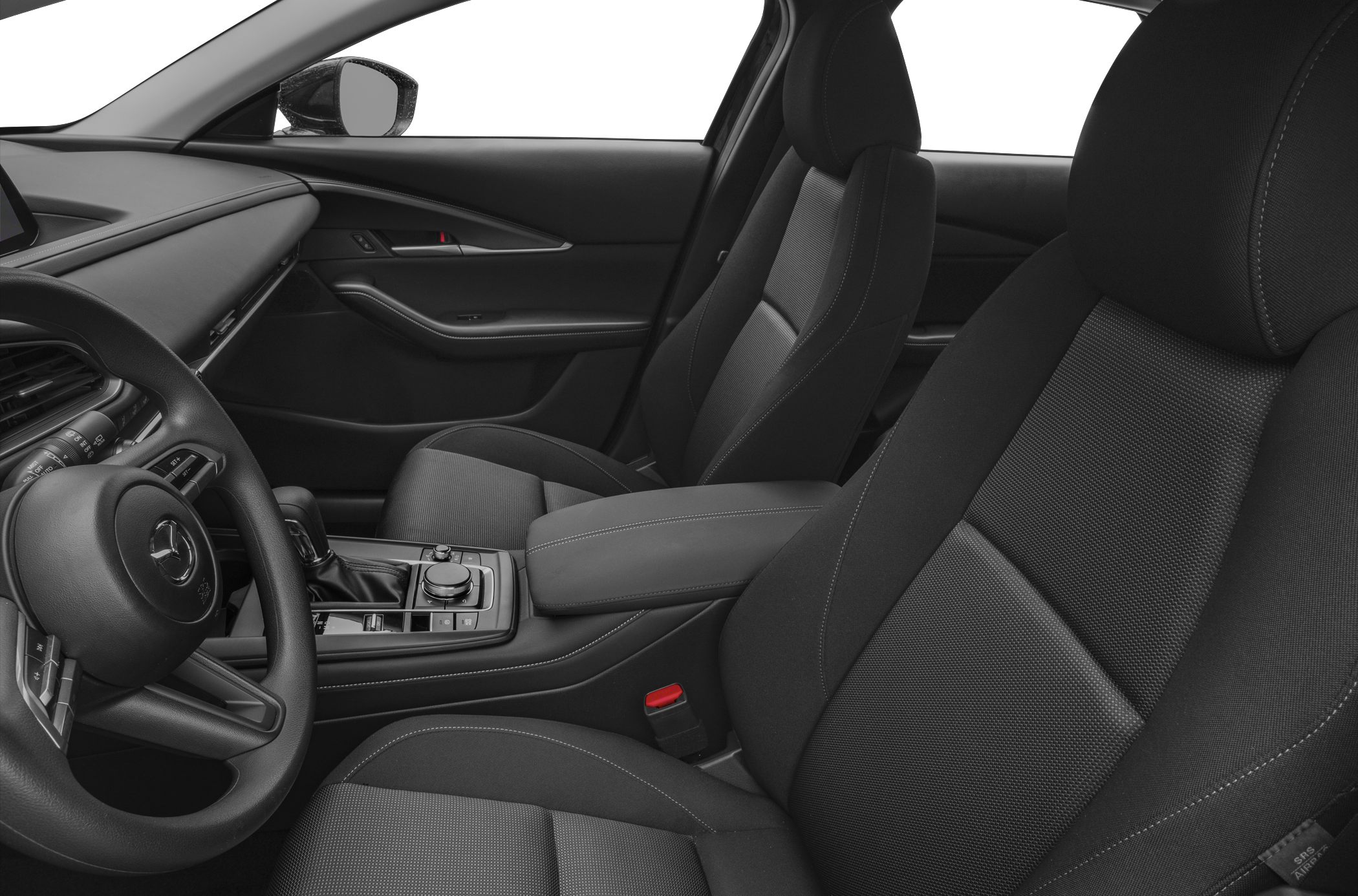 Modern front seats and dashboard with center console controls