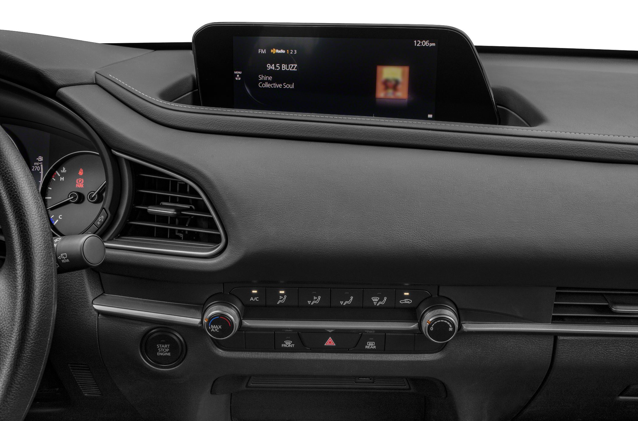 Dashboard with digital infotainment and climate control buttons
