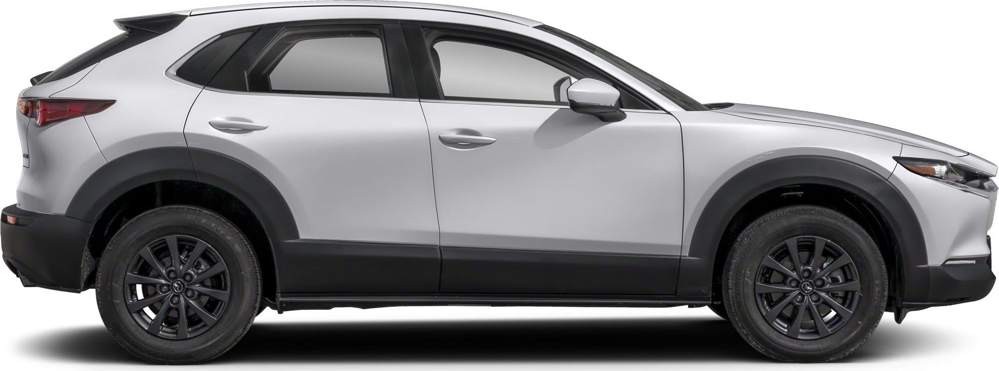 Side profile of modern SUV with black wheel arch trims and black alloy wheels