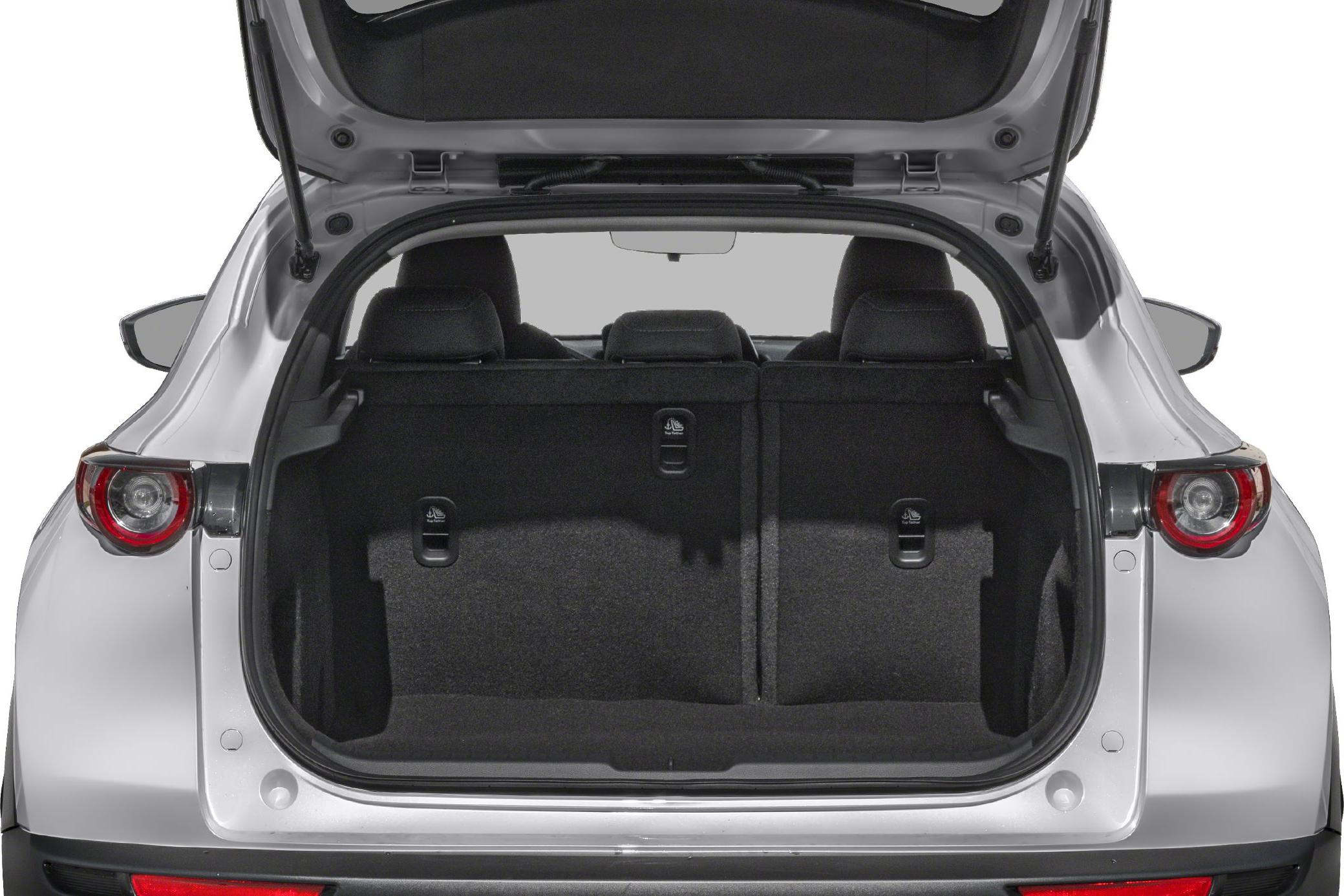 Open trunk with spacious cargo area and visible rear seats