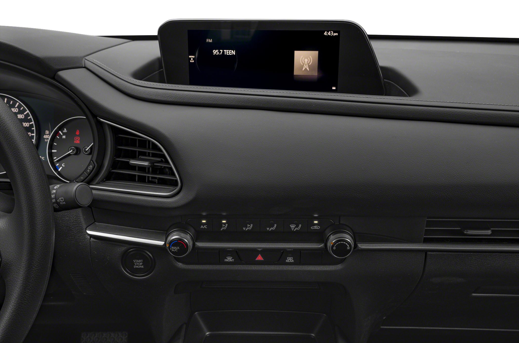 Dashboard with infotainment display and climate control knobs