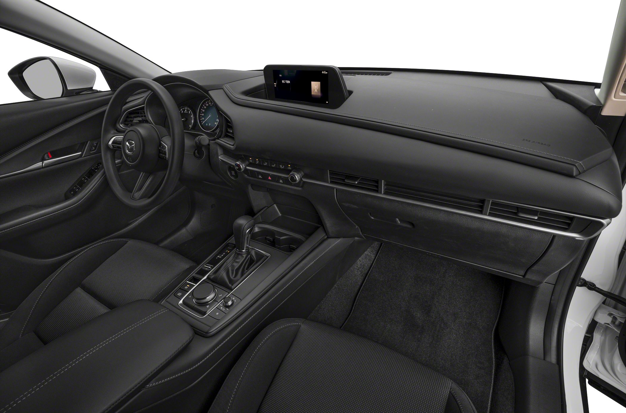 Minimalist dashboard and multifunction steering wheel with touchscreen display